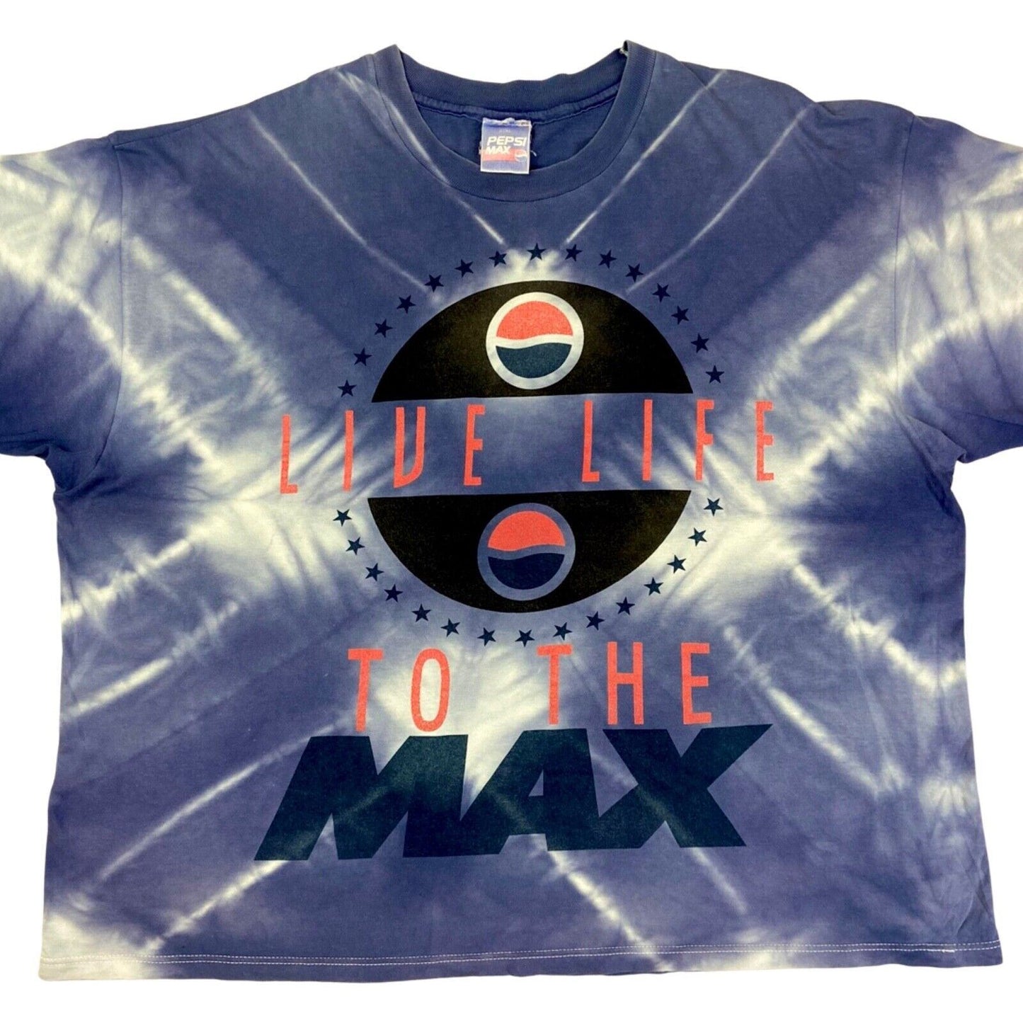 Vintage 90s Rare Blue Purple Tie-Dye Pepsi Max Graphic Print T-shirt XXL