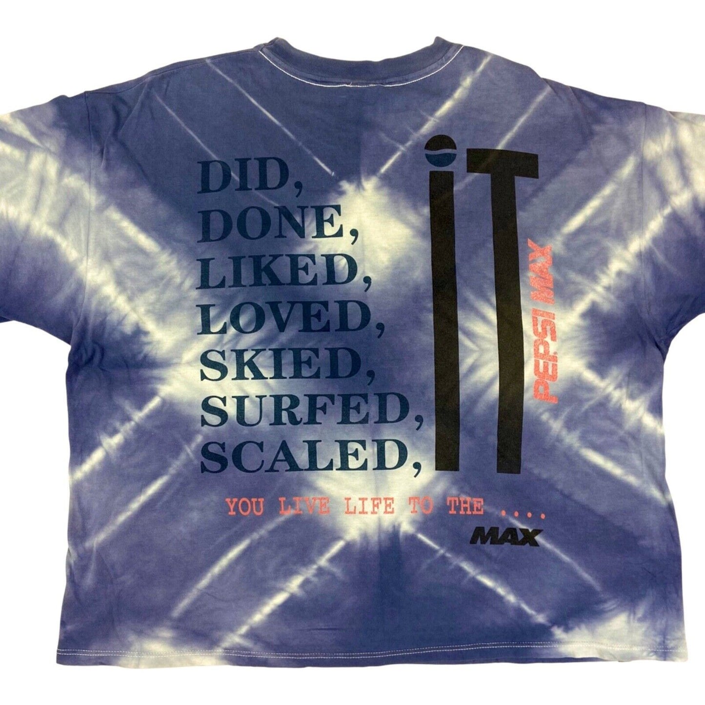 Vintage 90s Rare Blue Purple Tie-Dye Pepsi Max Graphic Print T-shirt XXL