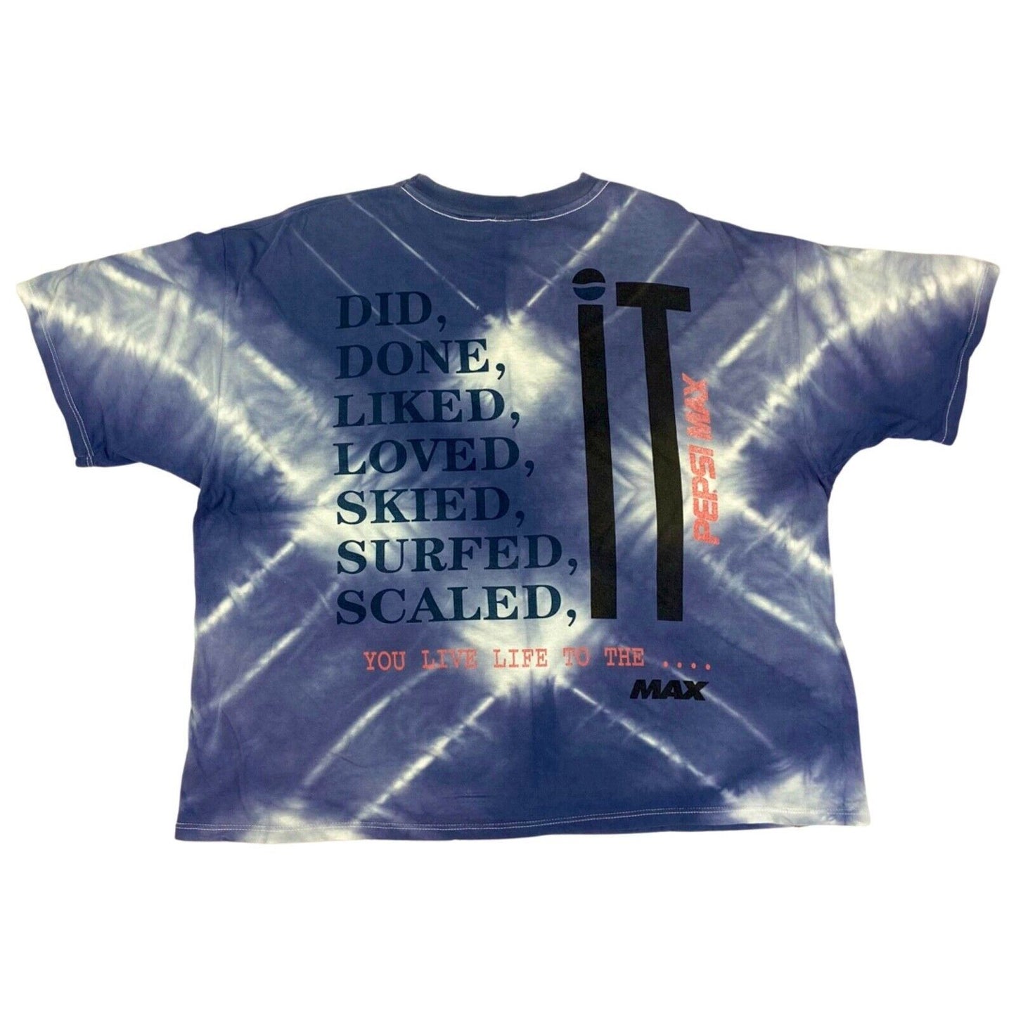 Vintage 90s Rare Blue Purple Tie-Dye Pepsi Max Graphic Print T-shirt XXL