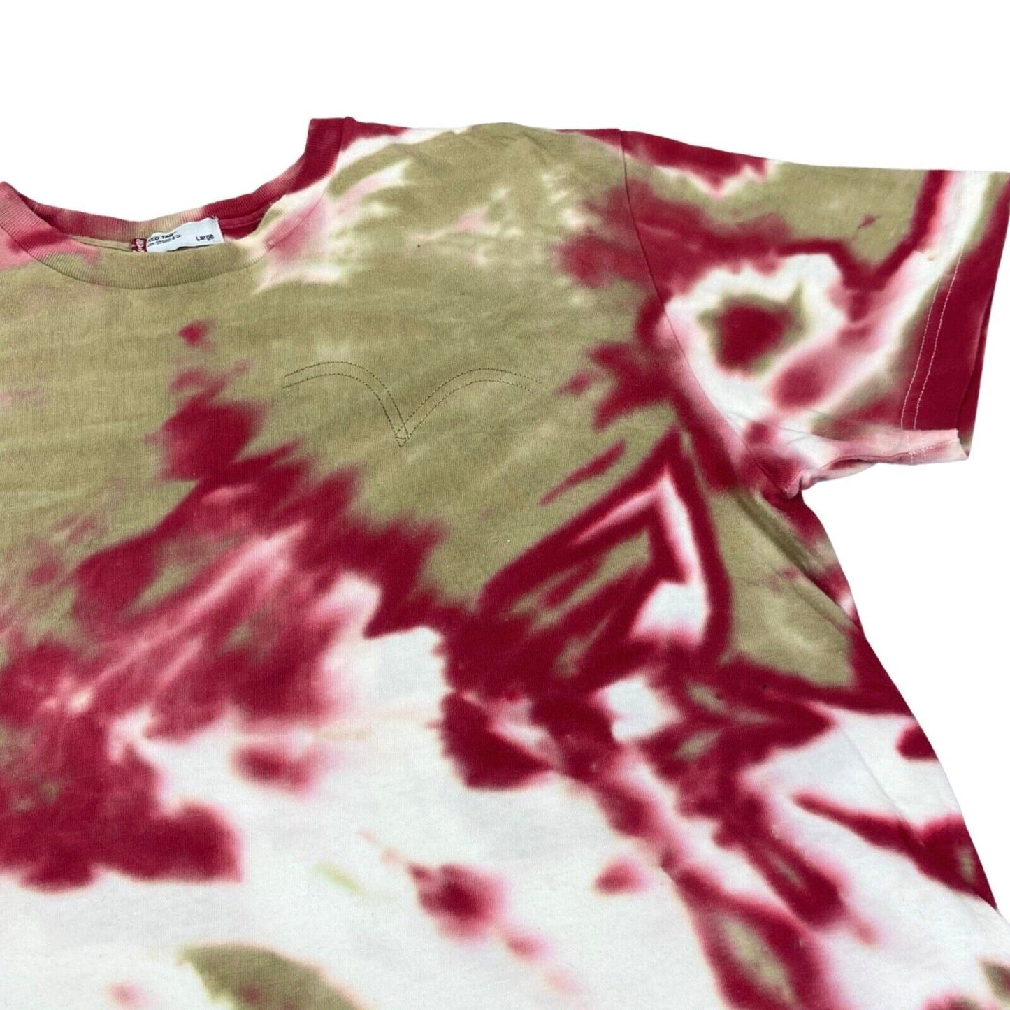 Vintage 90s 00s Red Beige Tie-Dye Embroidered Levi’s T-shirt L