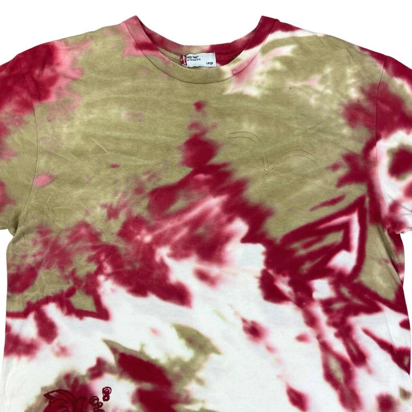 Vintage 90s 00s Red Beige Tie-Dye Embroidered Levi’s T-shirt L