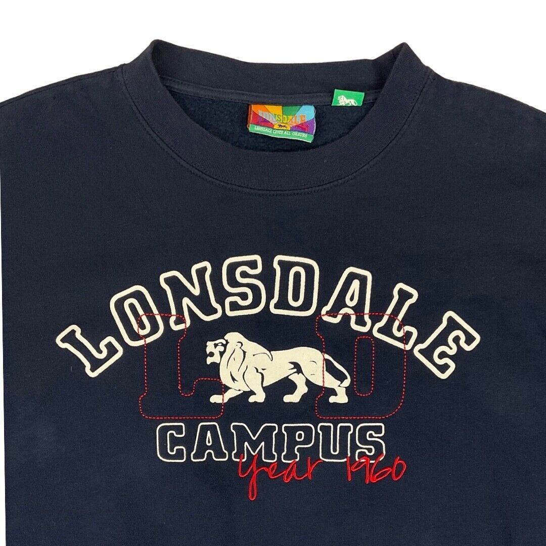 Vintage 00s Navy Blue Lonsdale Campus College Spell Out Logo Crewneck Jumper L