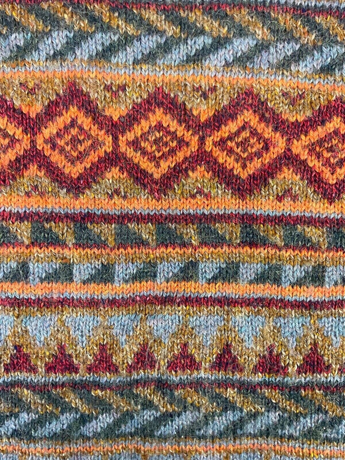 Vintage 90s Orange Blue Geometric Aztec Patterned Knitted Jumper S M