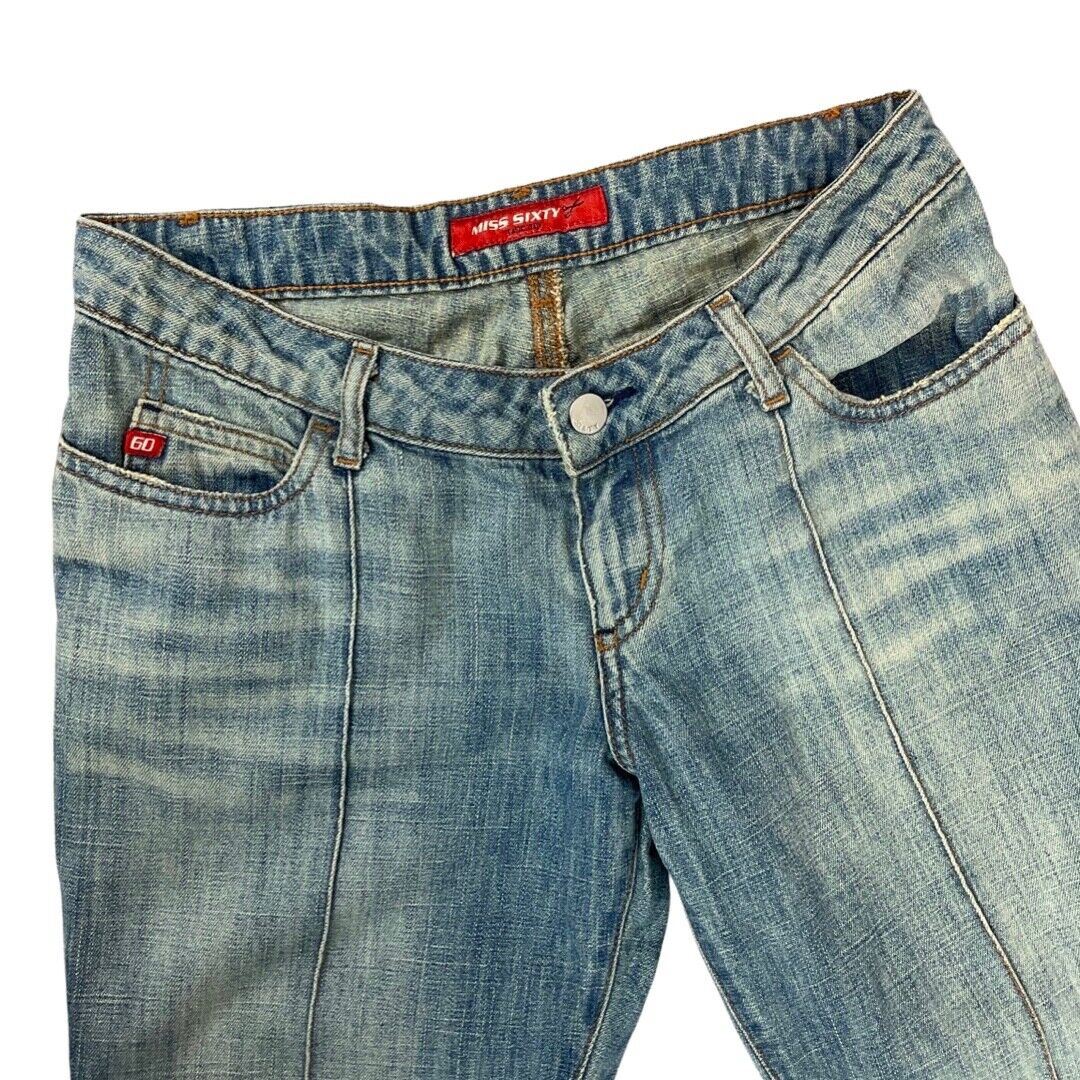 Vintage Y2K Blue Acid Wash Miss Sixty Hipster Low-Rise Bootcut Denim Jeans S 10