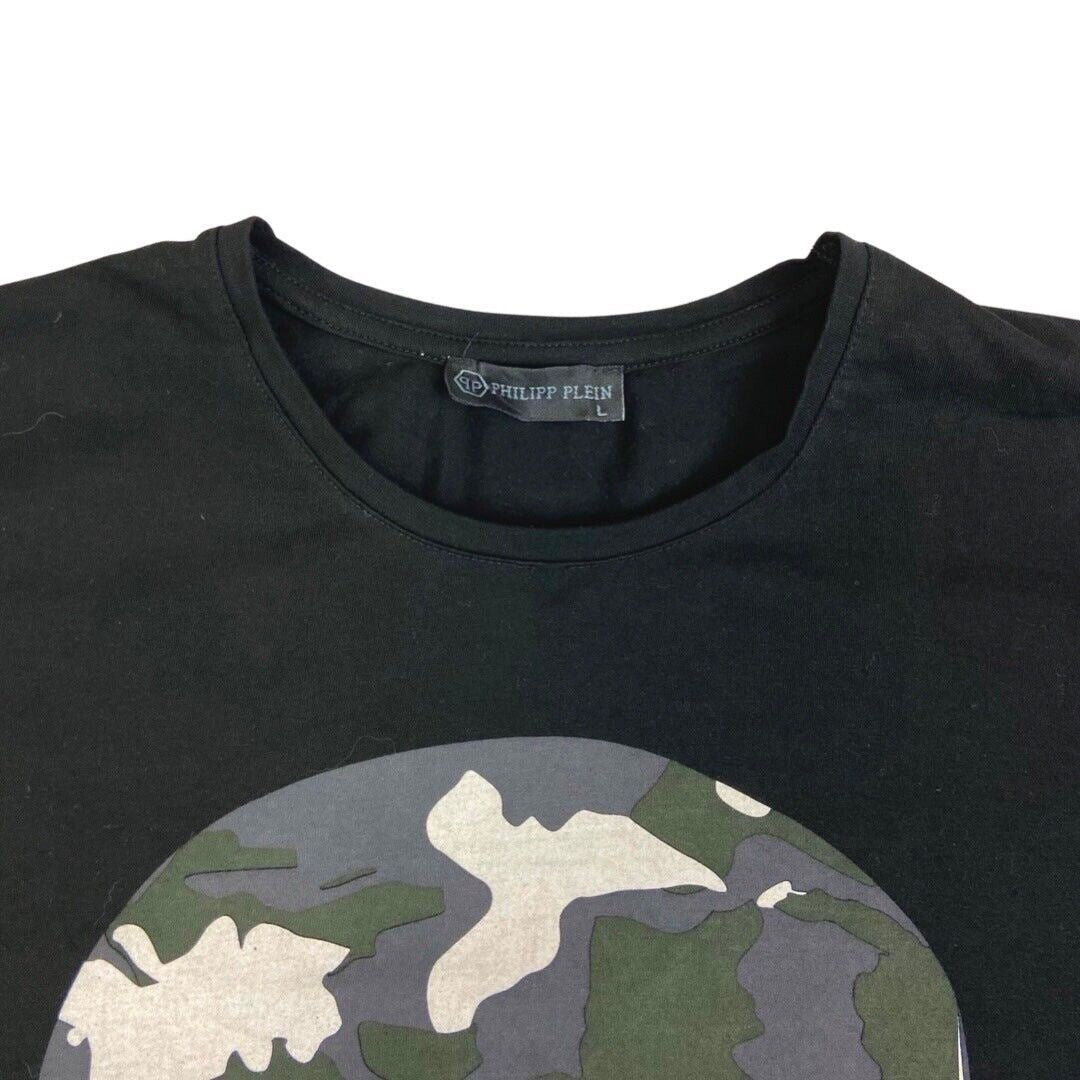 Vintage 90s 00s Black Philipp Plein Camouflage Skull T-shirt M