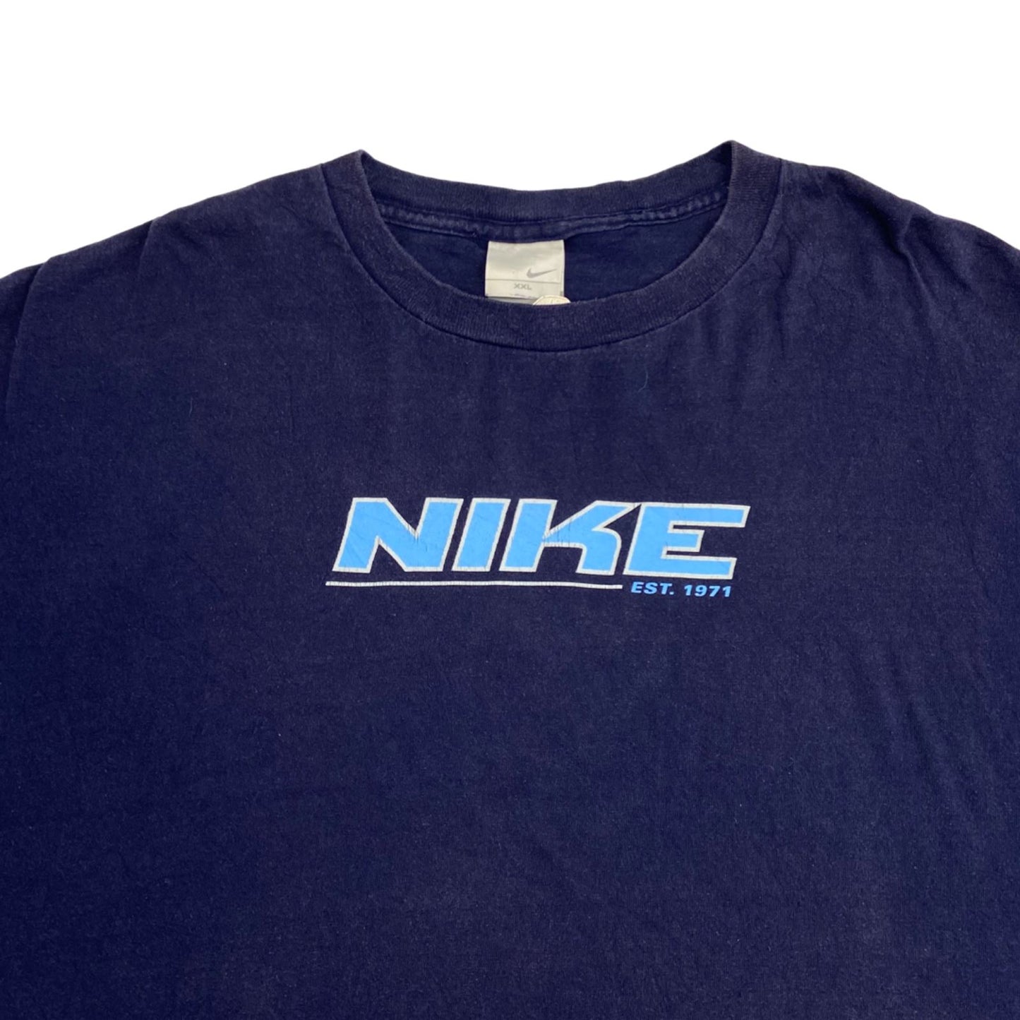 Vintage 90s Blue Nike Spell Out Logo T-shirt XL