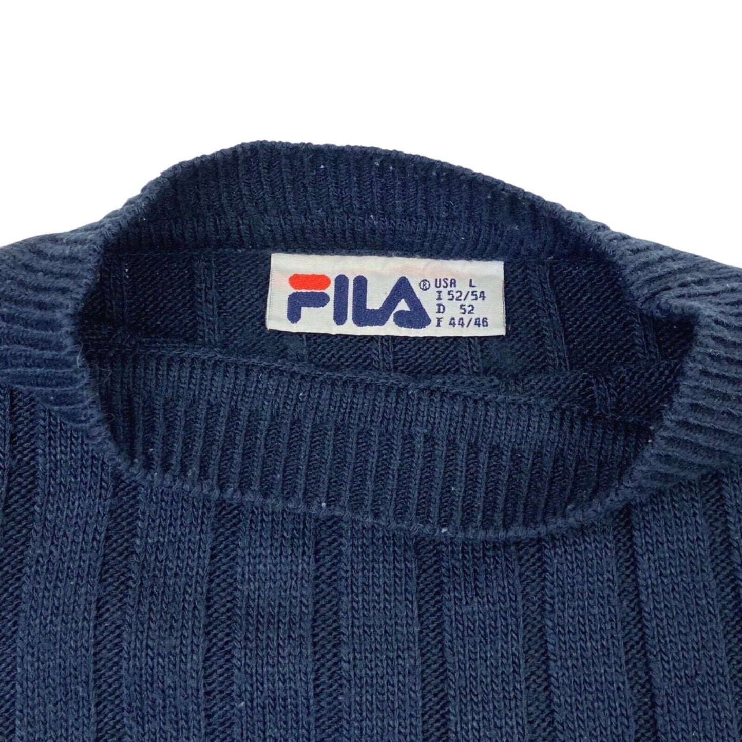 Vintage 90s Navy Blue Fila Appliqué Logo Knit Sweater XL