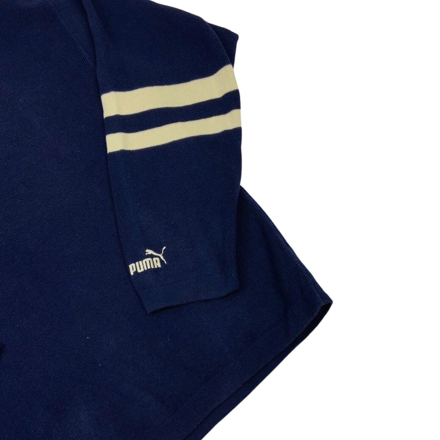 Vintage 90s Navy Blue Cream Puma Knit Sweater L