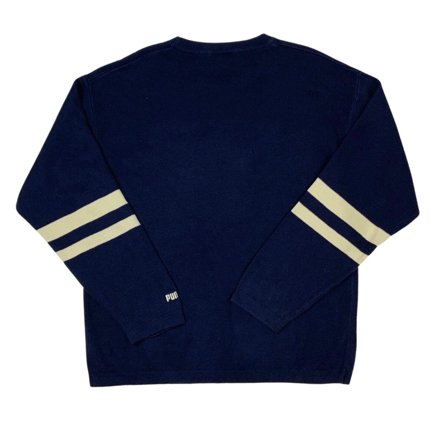 Vintage 90s Navy Blue Cream Puma Knit Sweater L