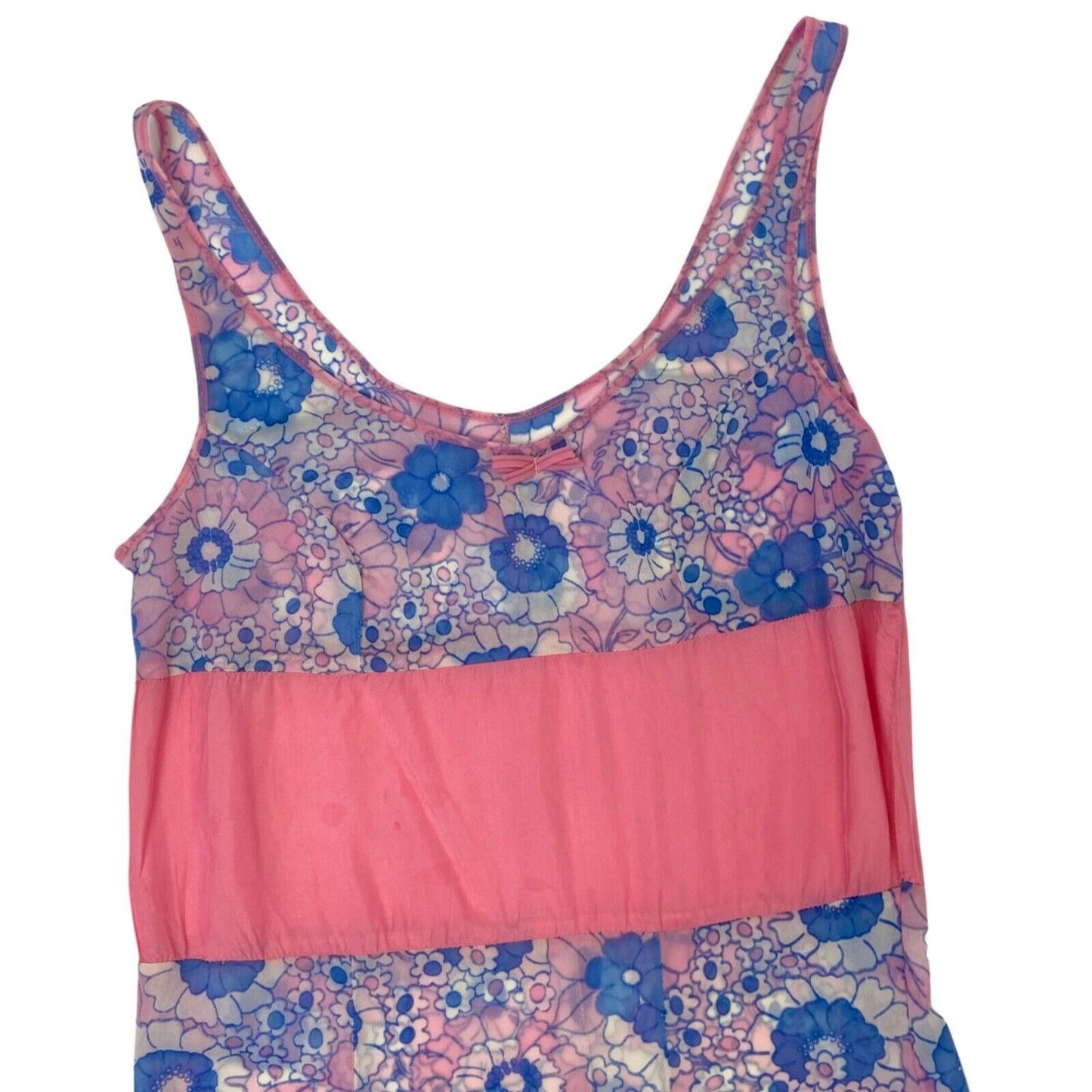 Vintage 90s Pink Blue Sheer Mesh Floral Slip Dress 8 10 S