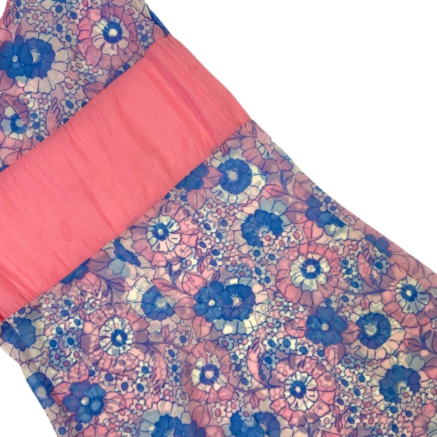 Vintage 90s Pink Blue Sheer Mesh Floral Slip Dress 8 10 S