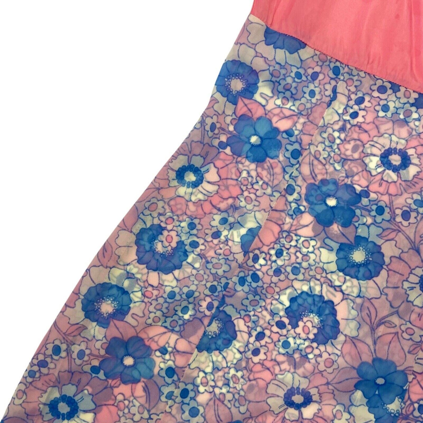 Vintage 90s Pink Blue Sheer Mesh Floral Slip Dress 8 10 S