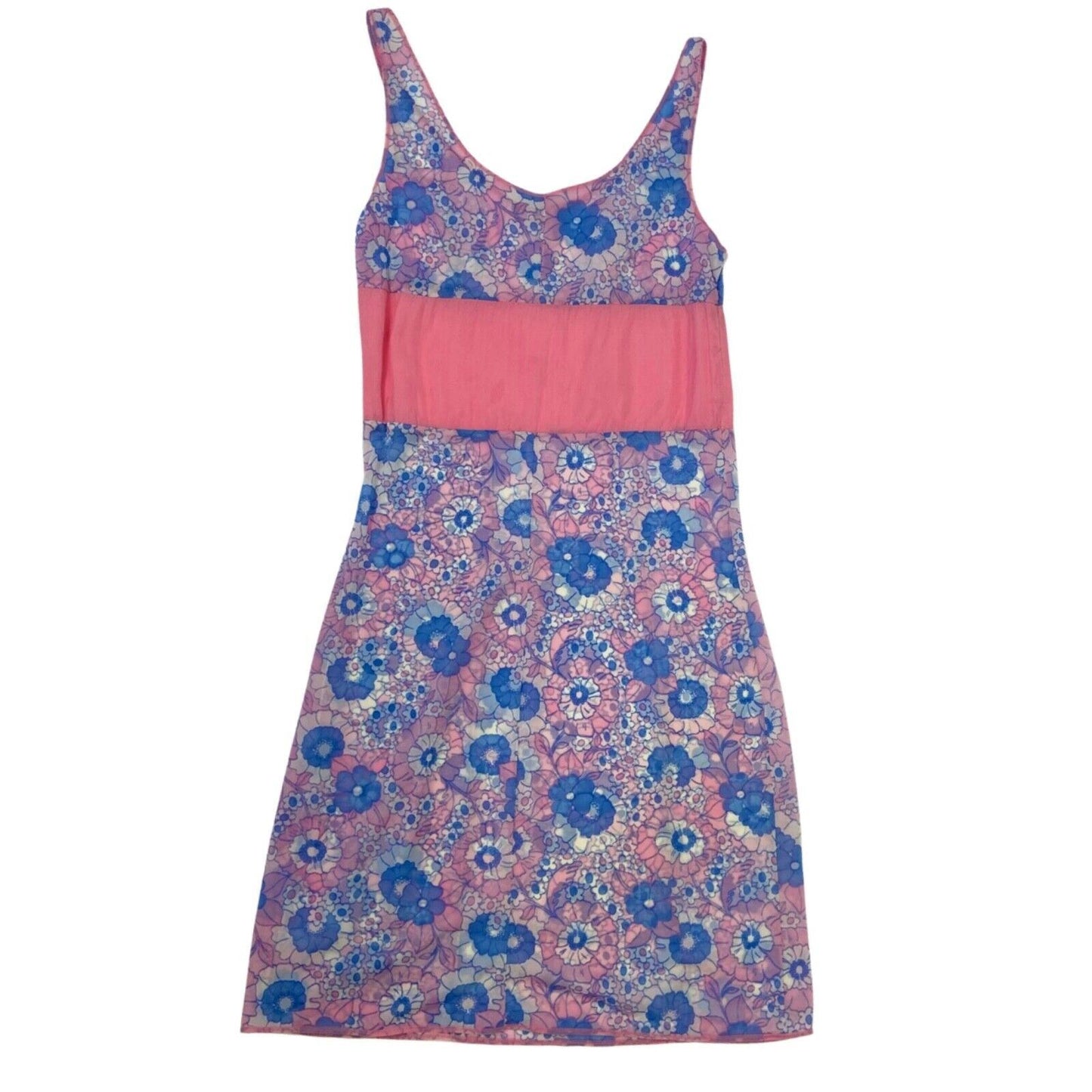 Vintage 90s Pink Blue Sheer Mesh Floral Slip Dress 8 10 S