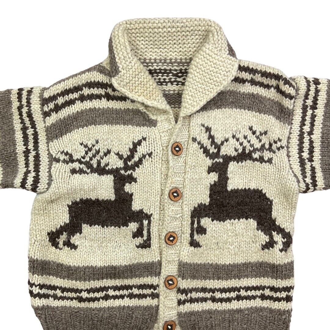 VINTAGE 70s MENS WOOL COWICHAN GRAPHIC KNIT ROCKABILLY CARDIGAN 48”