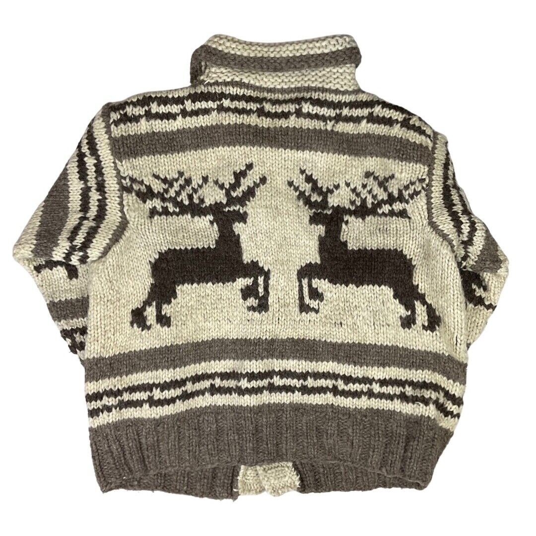 VINTAGE 70s MENS WOOL COWICHAN GRAPHIC KNIT ROCKABILLY CARDIGAN 48”