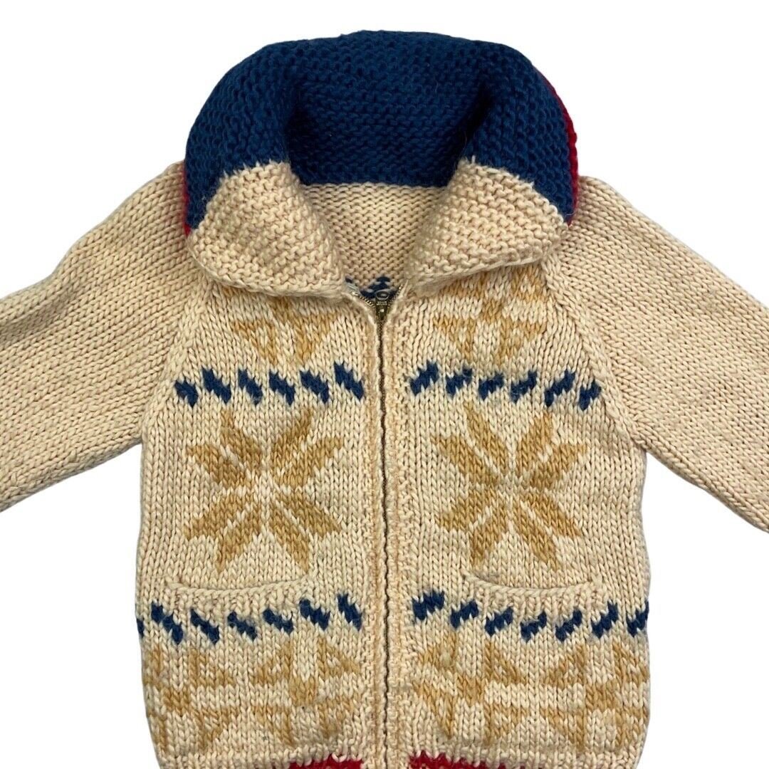 VINTAGE 70s LADIES WOOL COWICHAN GRAPHIC KNIT ROCKABILLY CARDIGAN 34” XS