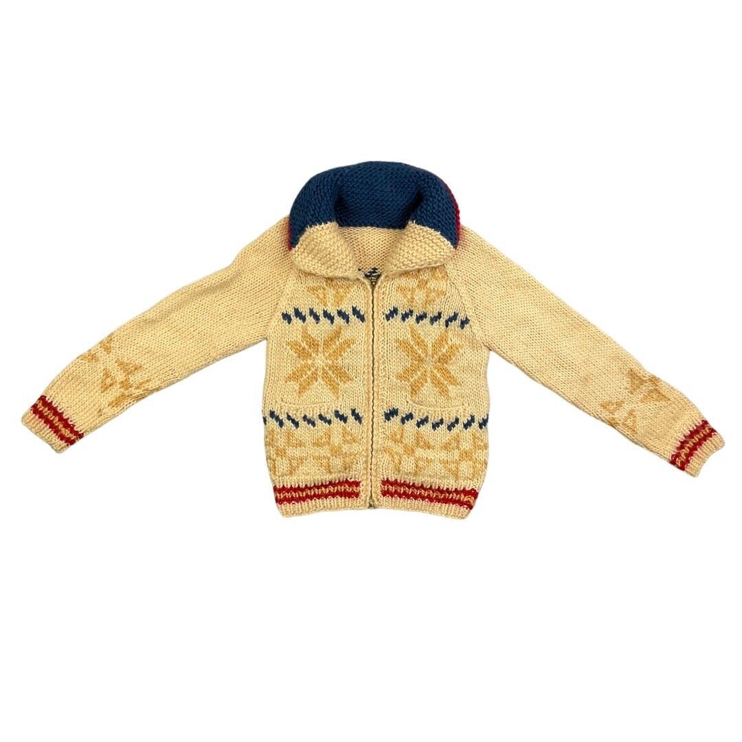 VINTAGE 70s LADIES WOOL COWICHAN GRAPHIC KNIT ROCKABILLY CARDIGAN 34” XS