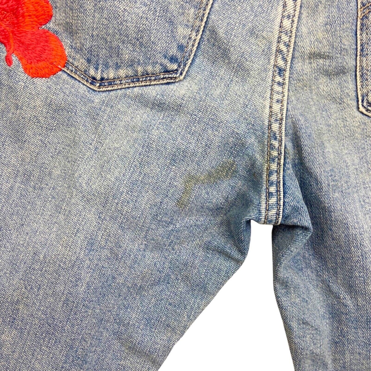 LADIES RED TAB LEVIS SKINNY FIT FLOWER EMBROIDERED JEANS HIPPY BOHO 28 w 34 L