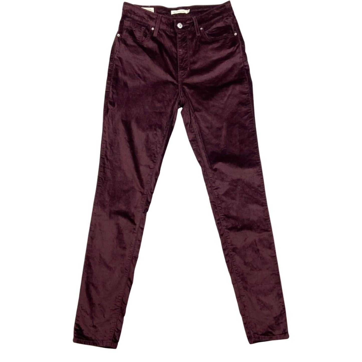 LADIES LEVIS BIG E PREMIUM 721 MAROON HIGH RISE SKINNY VELVET JEANS 29 W 30 L
