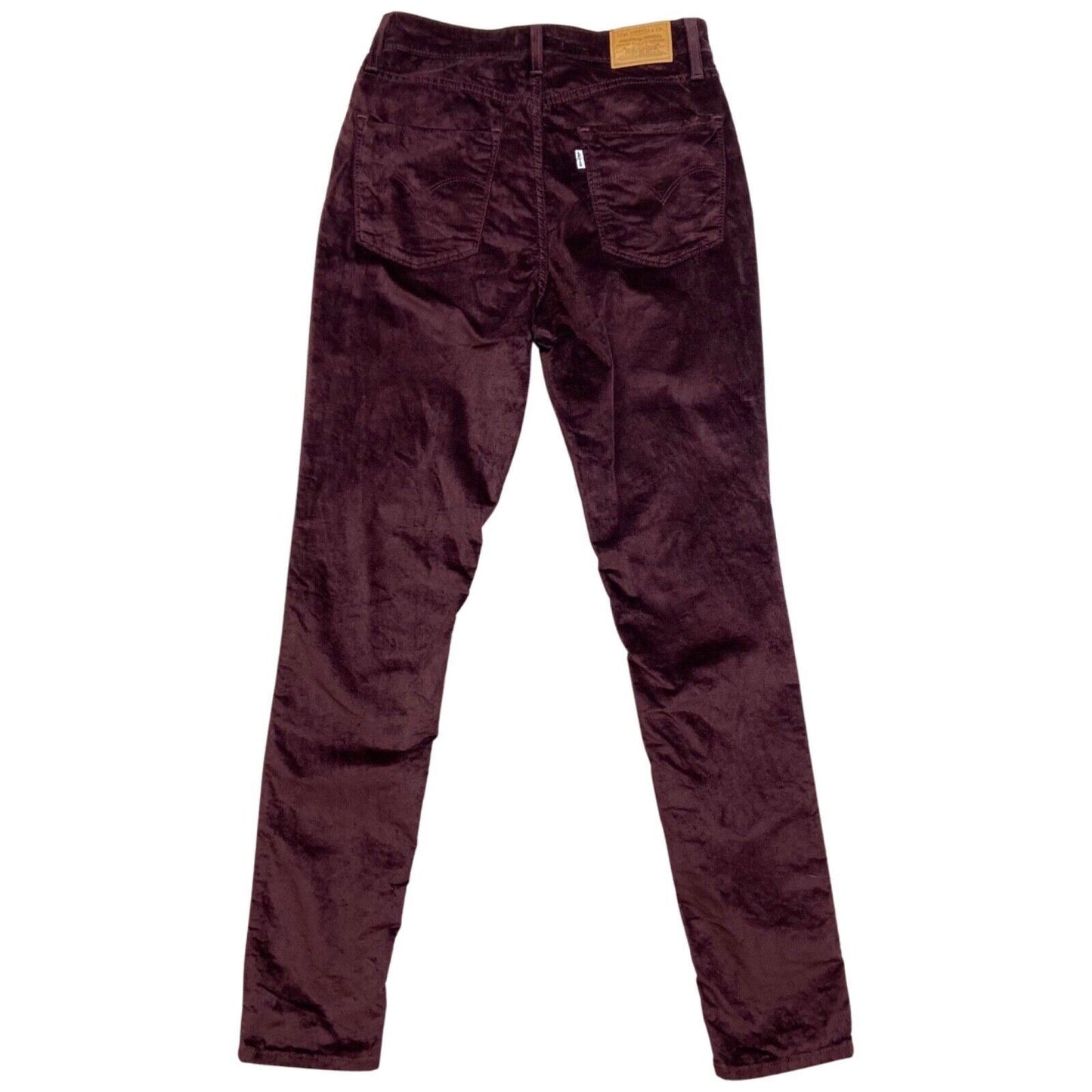 LADIES LEVIS BIG E PREMIUM 721 MAROON HIGH RISE SKINNY VELVET JEANS 29 W 30 L