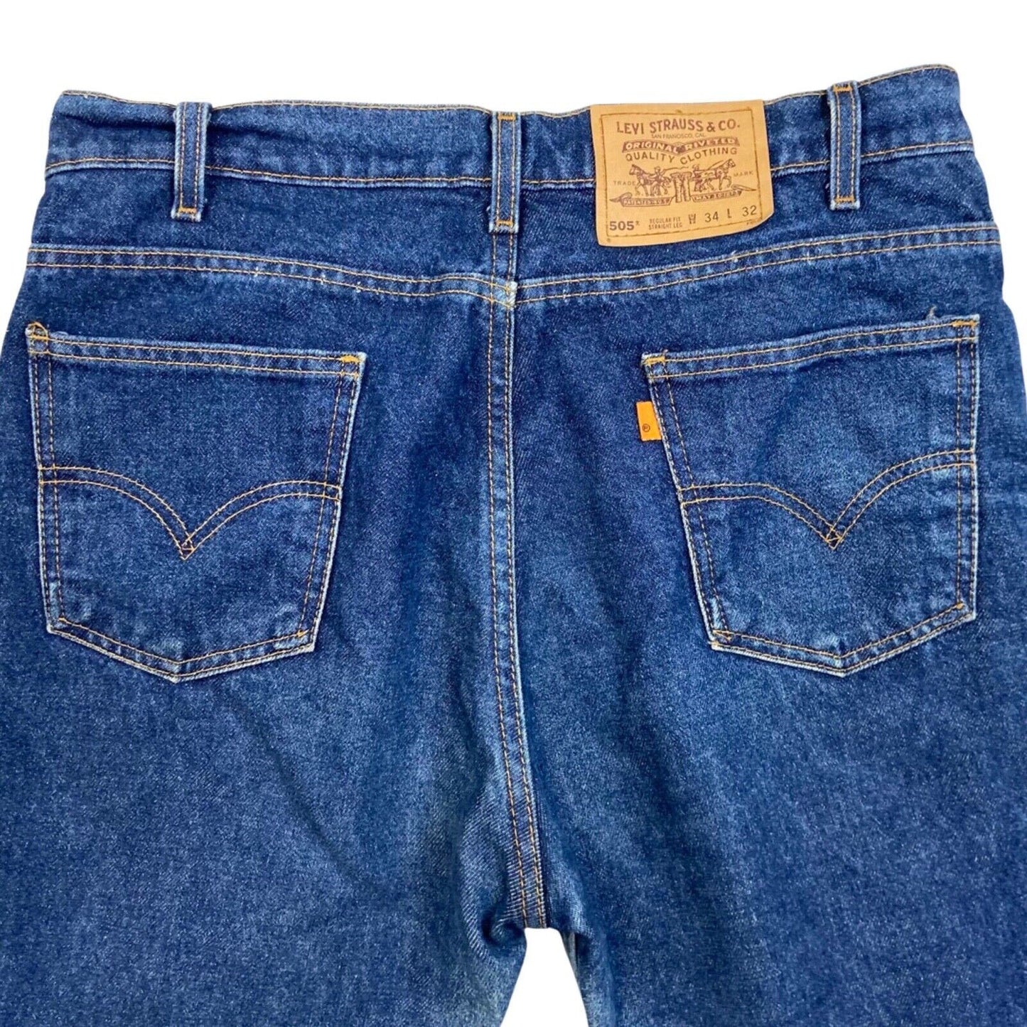 VTG 80s MENS USA ORANGE TAB LEVIS 505 STRAIGHT LEG HIGH WAISTED JEANS 34 W 32 L