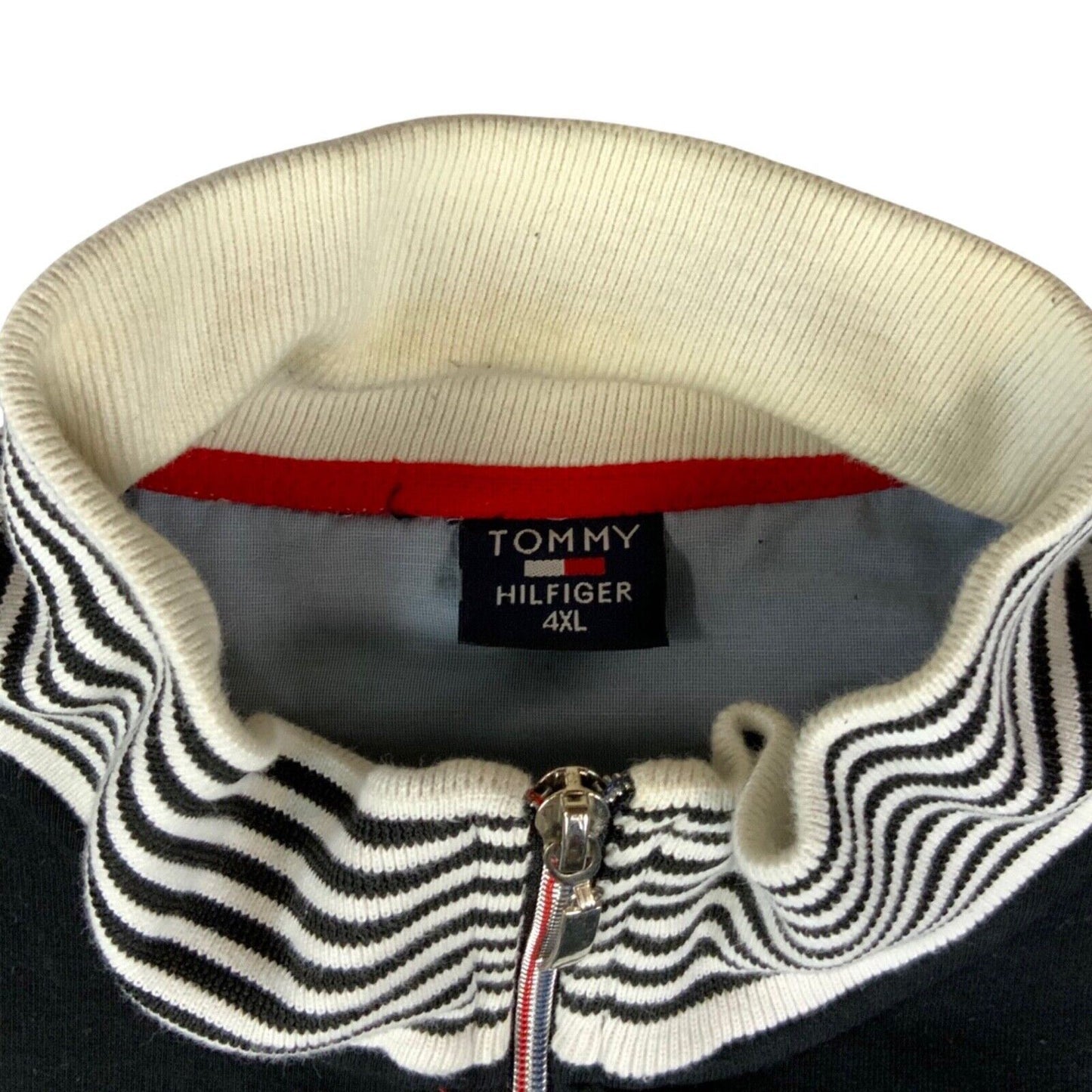 Vintage 90s 00s Black White Stripped Tommy Hilfiger Zip Up Sweater Jumper