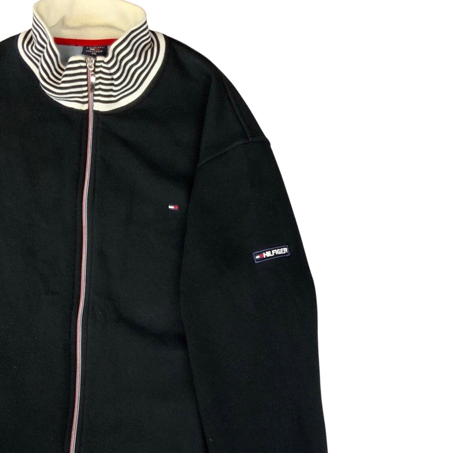 Vintage 90s 00s Black White Stripped Tommy Hilfiger Zip Up Sweater Jumper