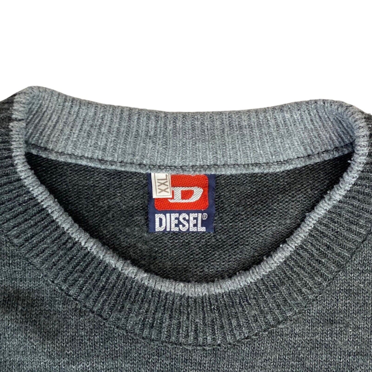 Vintage 90s Grey Diesel Logo Spell-Out Graphic Knit Sweater Jumper XL