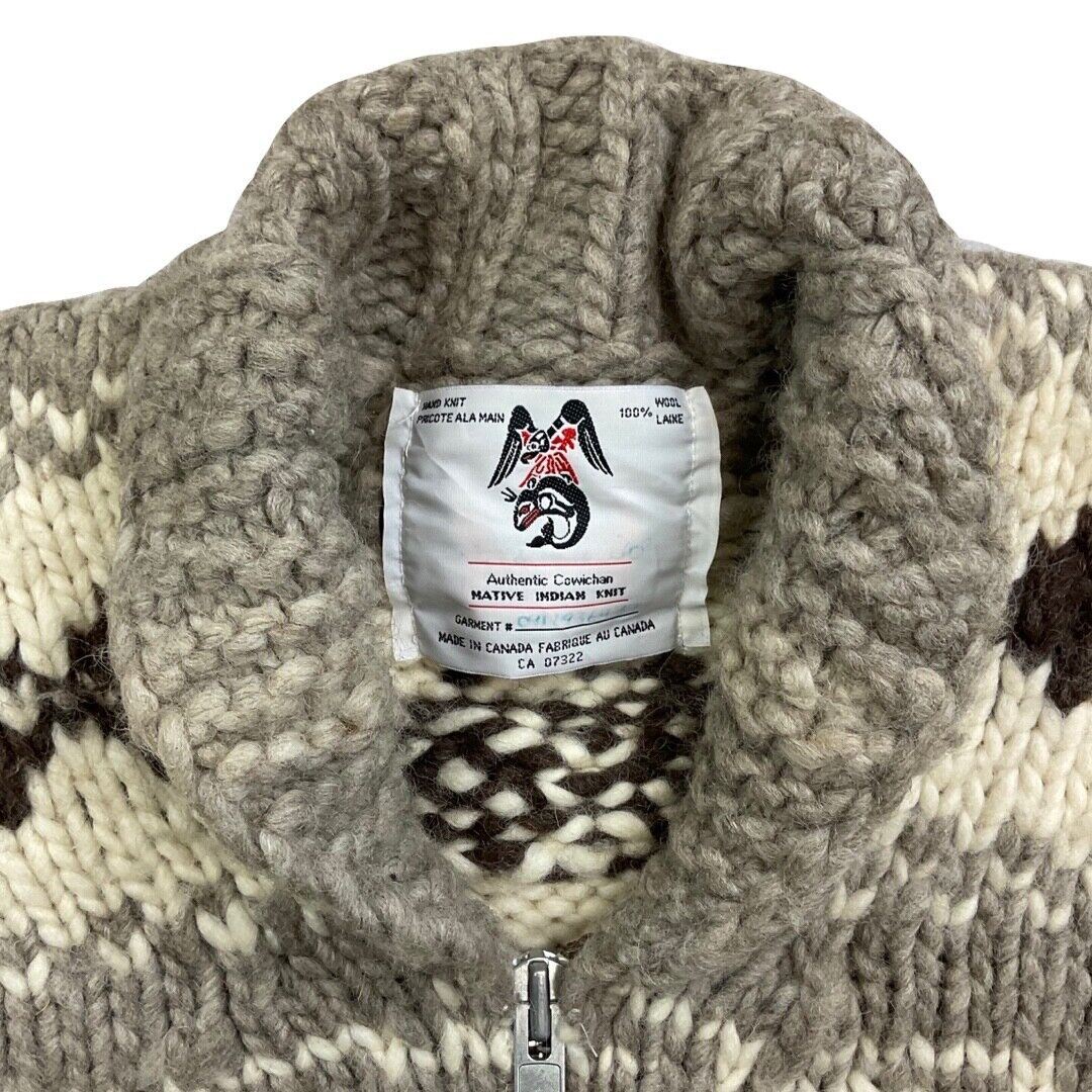 VTG MENS WOOL NATIVE CANADIAN COWICHAN GRAPHIC KNIT ROCKABILLY CARDIGAN 42” L