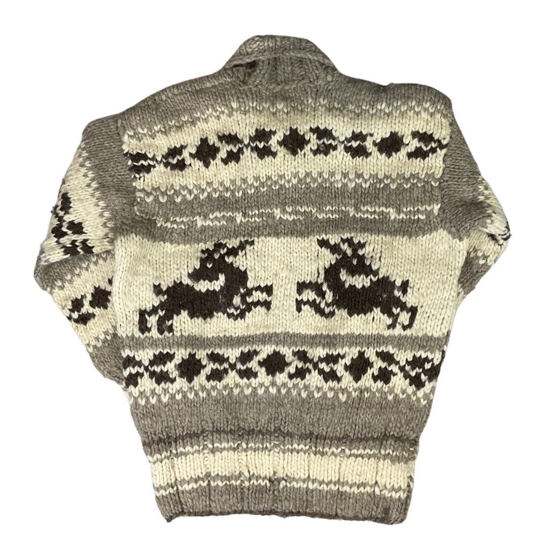 VTG MENS WOOL NATIVE CANADIAN COWICHAN GRAPHIC KNIT ROCKABILLY CARDIGAN 42” L