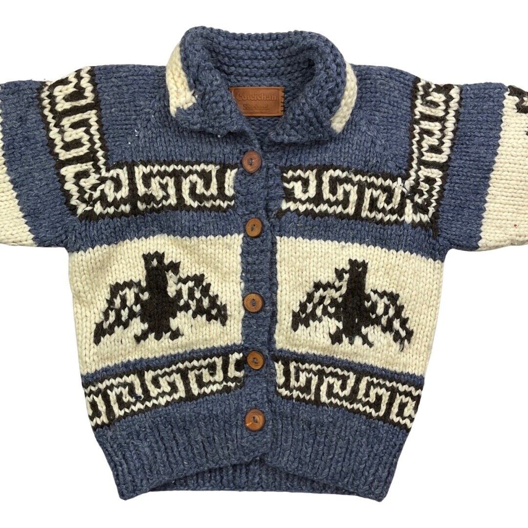 VINTAGE MENS THUNDERBIRD WOOL COWICHAN CARDIGAN GRAPHIC KNIT ROCKABILLY 38”