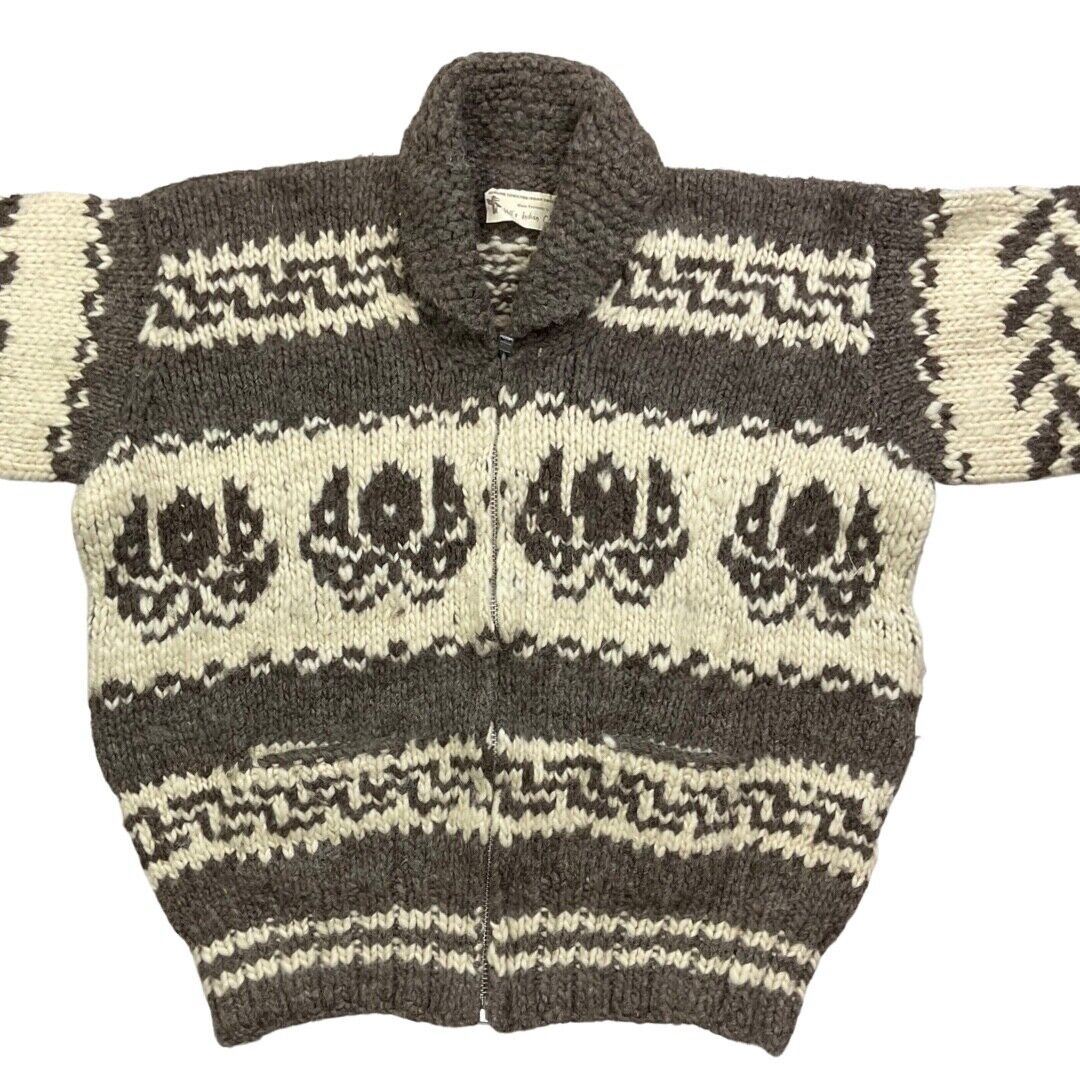 VTG MENS WOOL NATIVE CANADIAN COWICHAN GRAPHIC KNIT ROCKABILLY CARDIGAN 48”