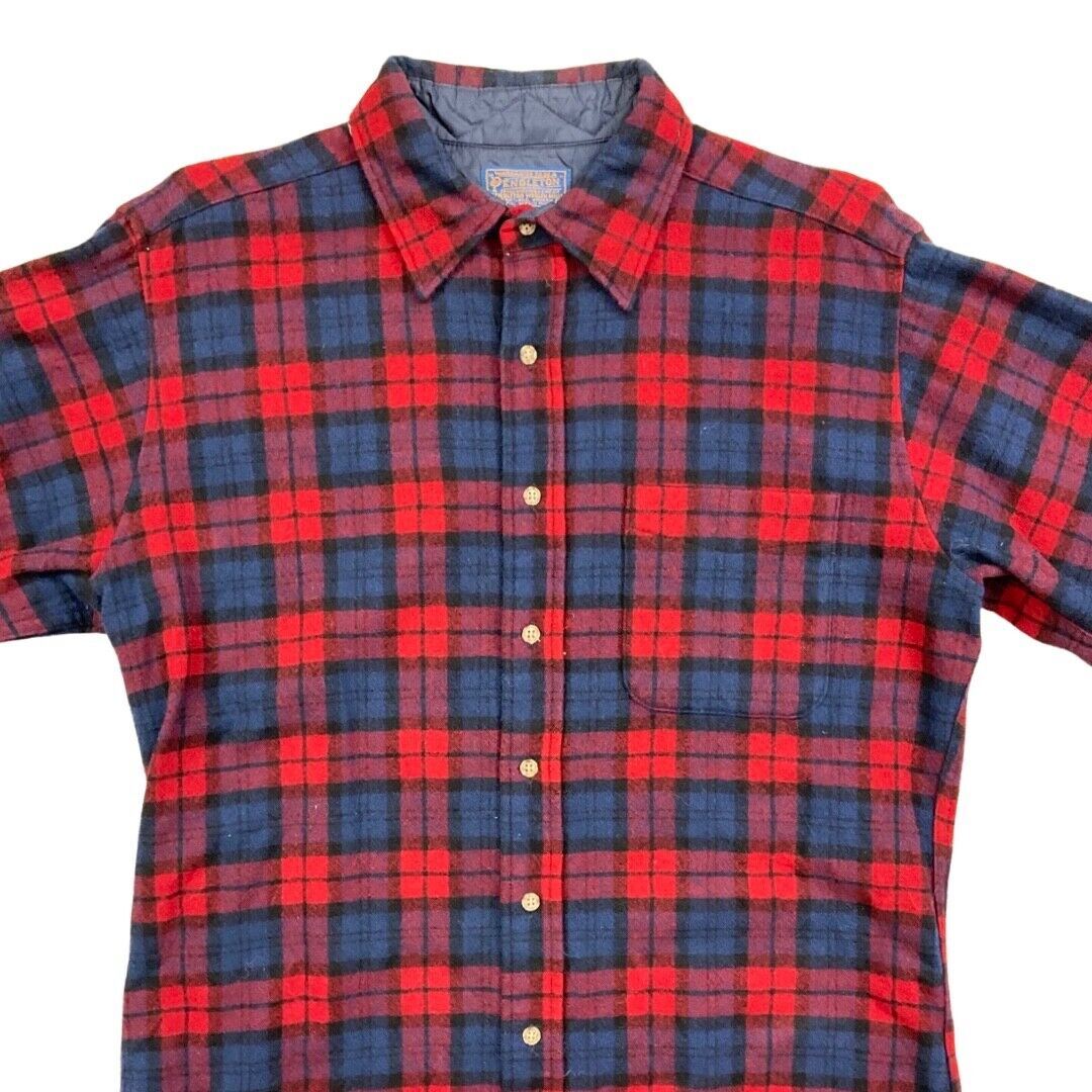 VTG USA RED & BLUE PENDLETON WOOL SHIRT CHECK PLAID BEACH BOYS ROCKABILLY 42” L