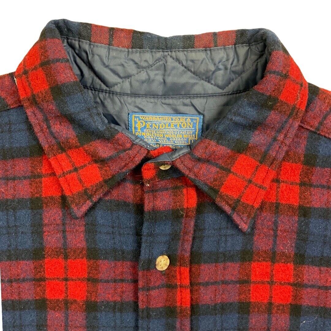 VTG USA RED & BLUE PENDLETON WOOL SHIRT CHECK PLAID BEACH BOYS ROCKABILLY 42” L