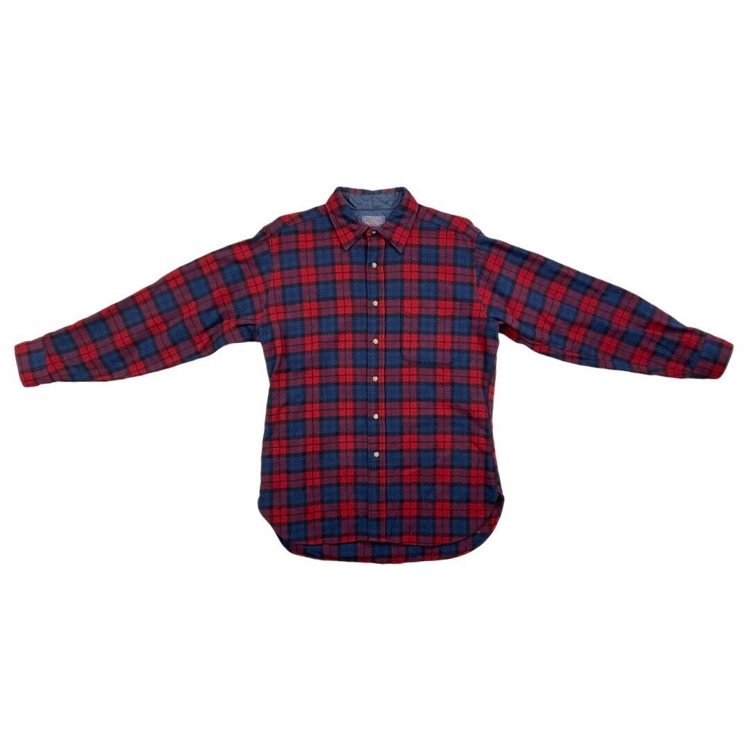 VTG USA RED & BLUE PENDLETON WOOL SHIRT CHECK PLAID BEACH BOYS ROCKABILLY 42” L