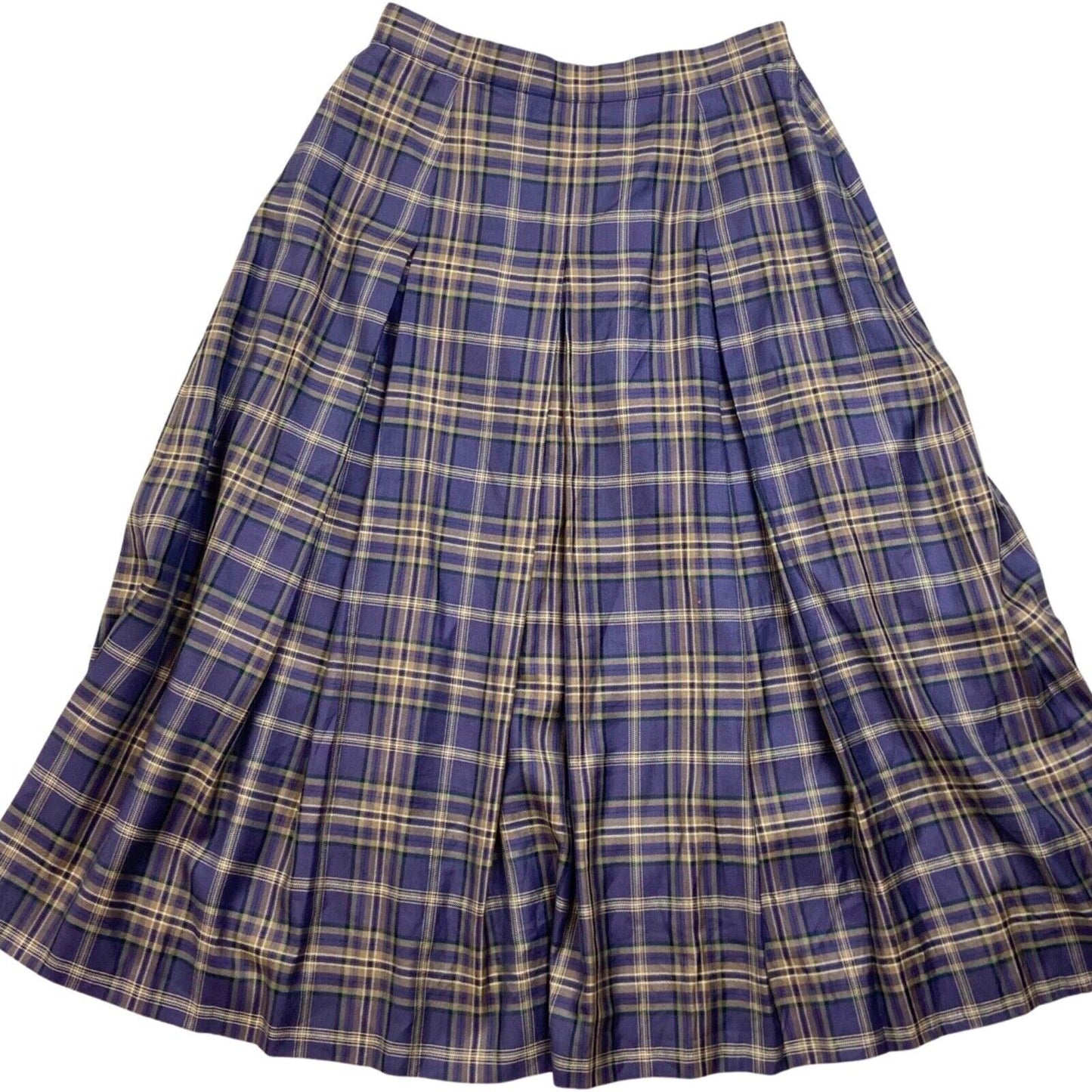 VINTAGE 90s PURPLE BROWN NOVA TARTAN CHECKED BURBERRYS PLEATED MIDI SKIRT 6 8