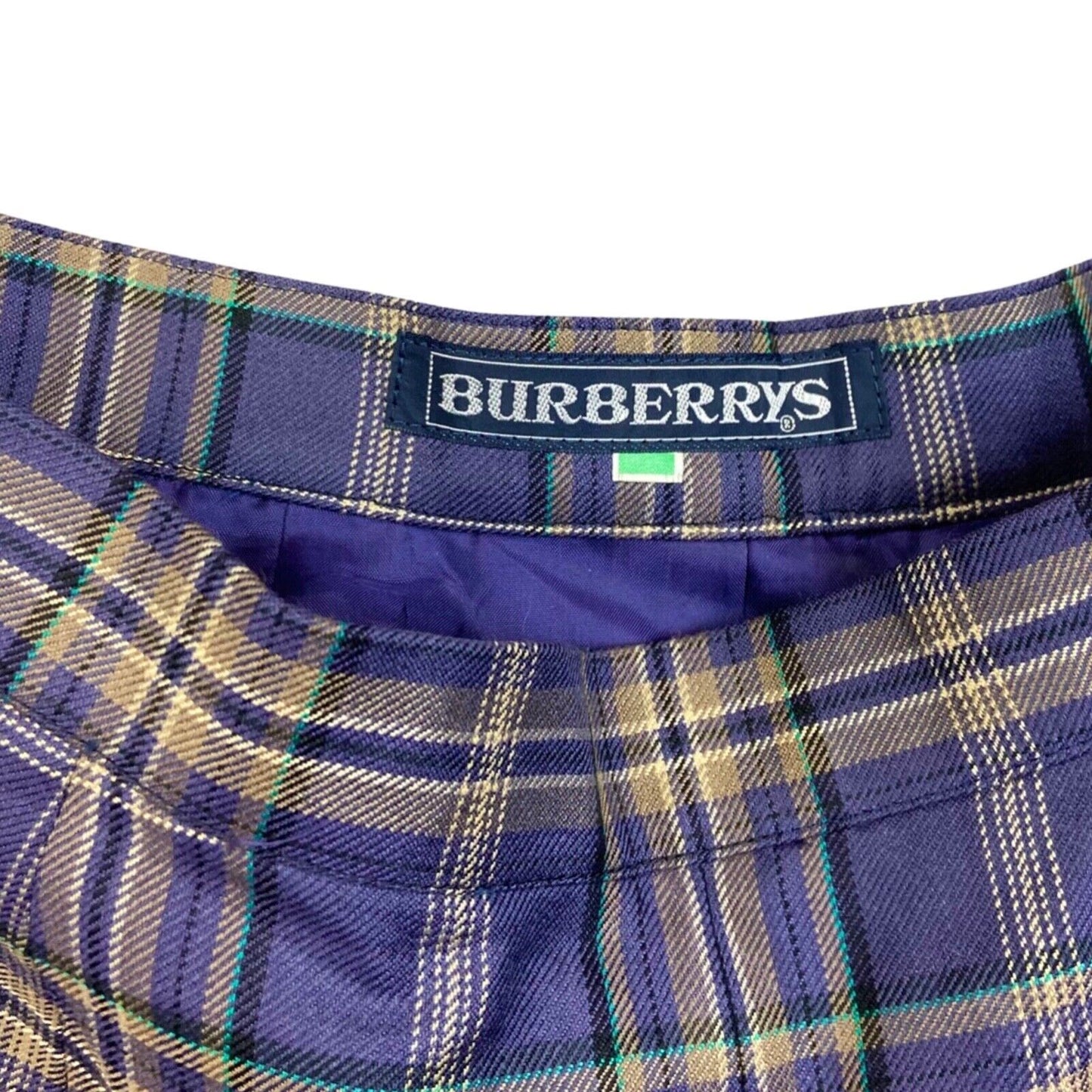 VINTAGE 90s PURPLE BROWN NOVA TARTAN CHECKED BURBERRYS PLEATED MIDI SKIRT 6 8