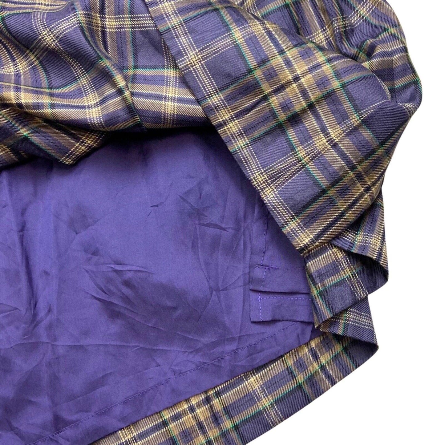 VINTAGE 90s PURPLE BROWN NOVA TARTAN CHECKED BURBERRYS PLEATED MIDI SKIRT 6 8