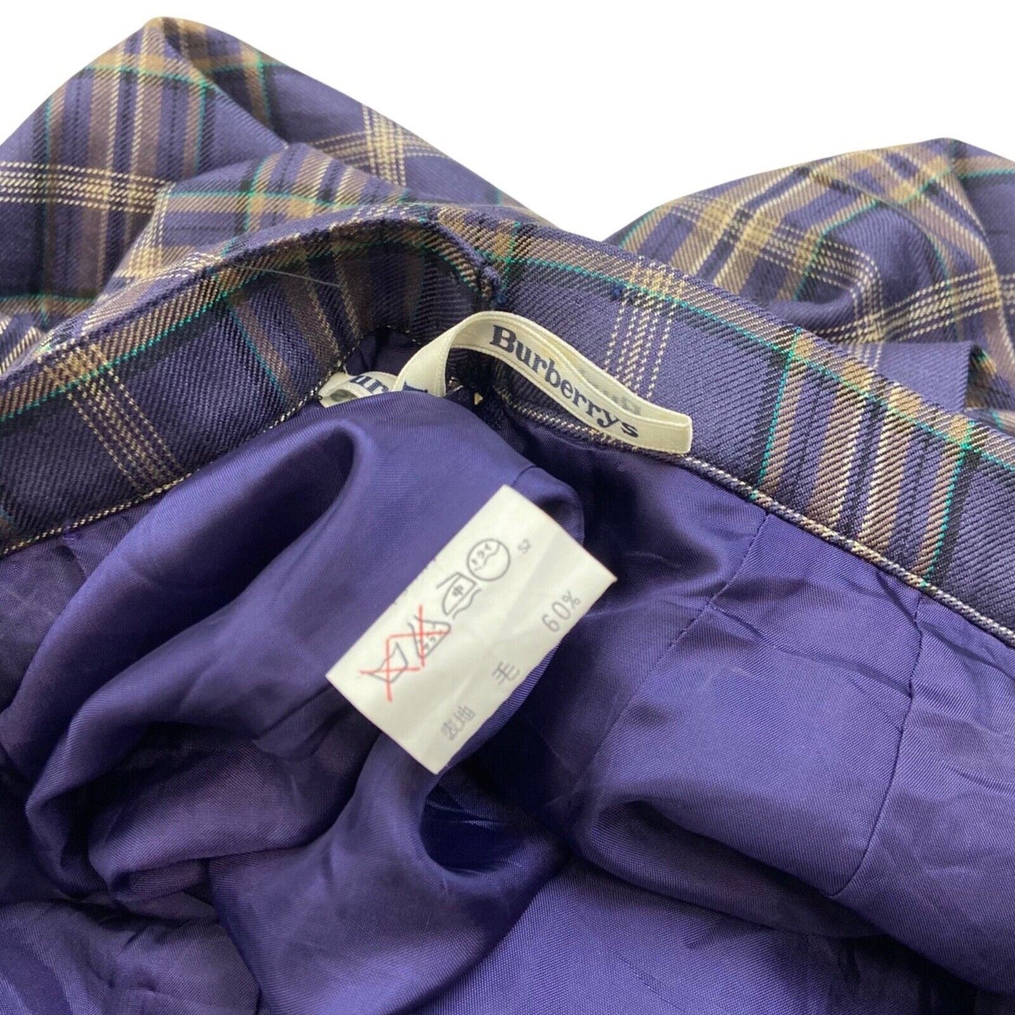 VINTAGE 90s PURPLE BROWN NOVA TARTAN CHECKED BURBERRYS PLEATED MIDI SKIRT 6 8