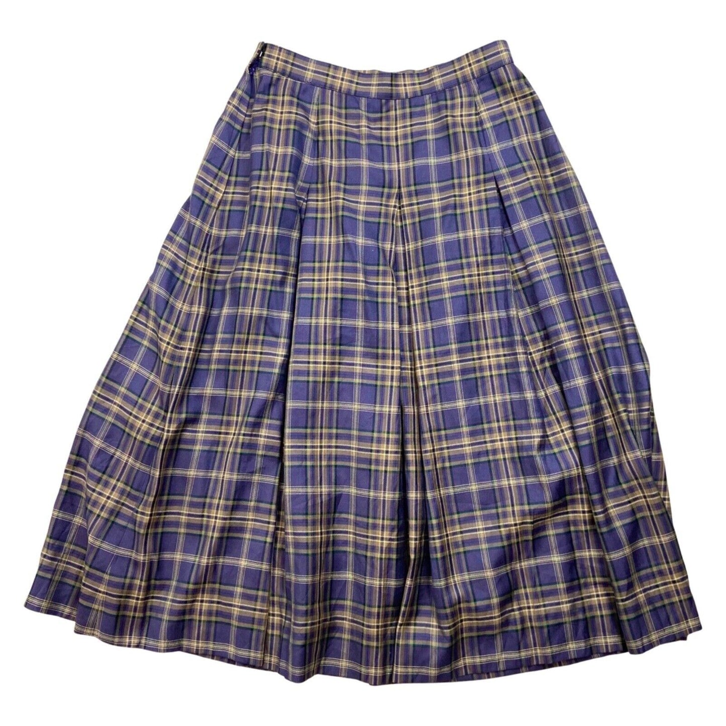 VINTAGE 90s PURPLE BROWN NOVA TARTAN CHECKED BURBERRYS PLEATED MIDI SKIRT 6 8