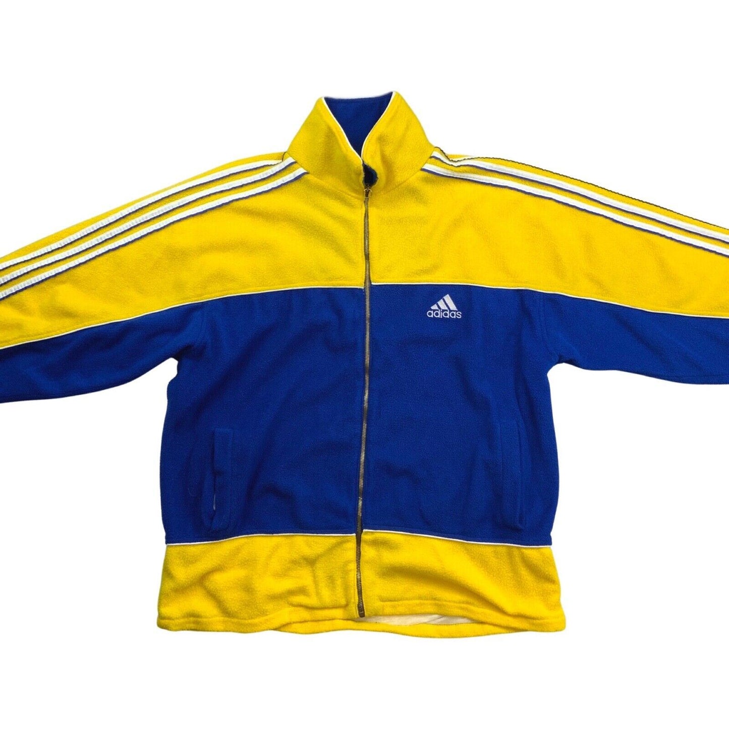 Vintage 90s Yellow Blue Adidas Three Stripe Fleece XL