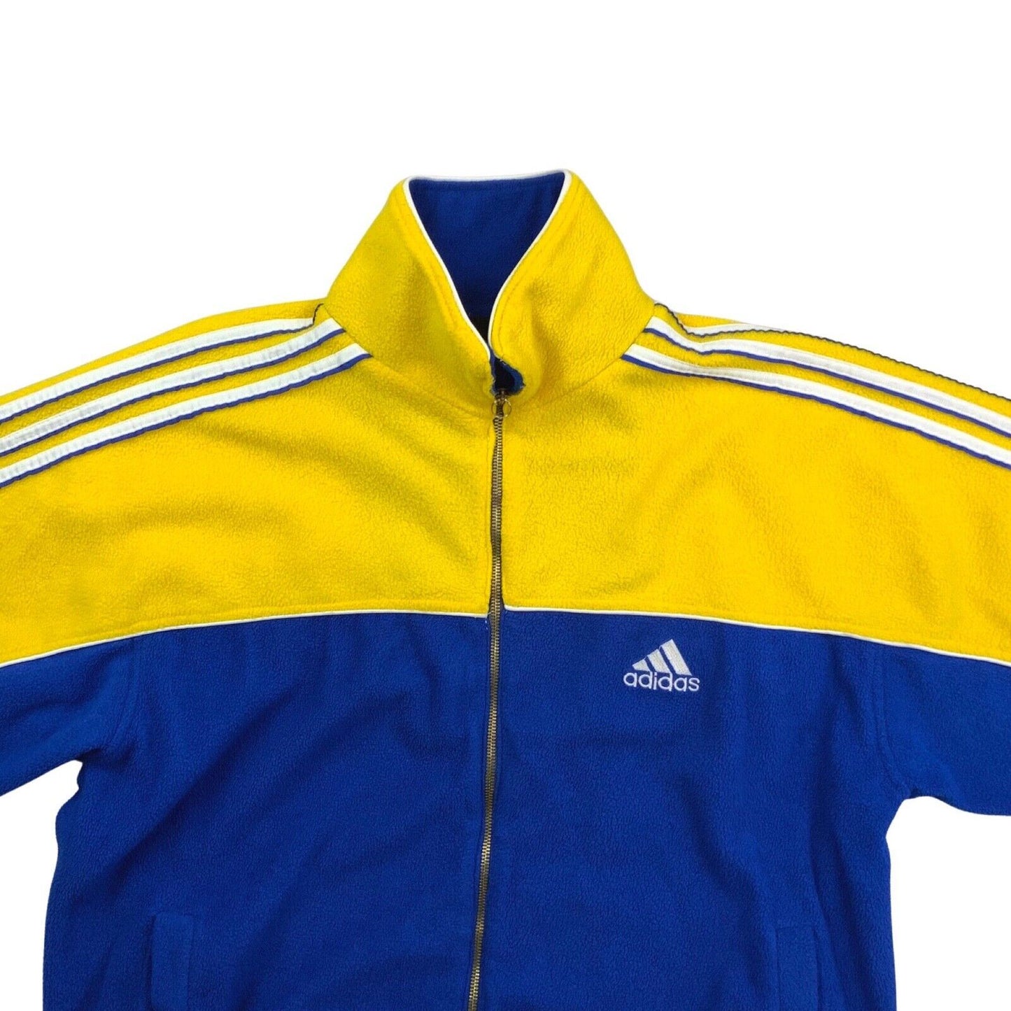 Vintage 90s Yellow Blue Adidas Three Stripe Fleece XL
