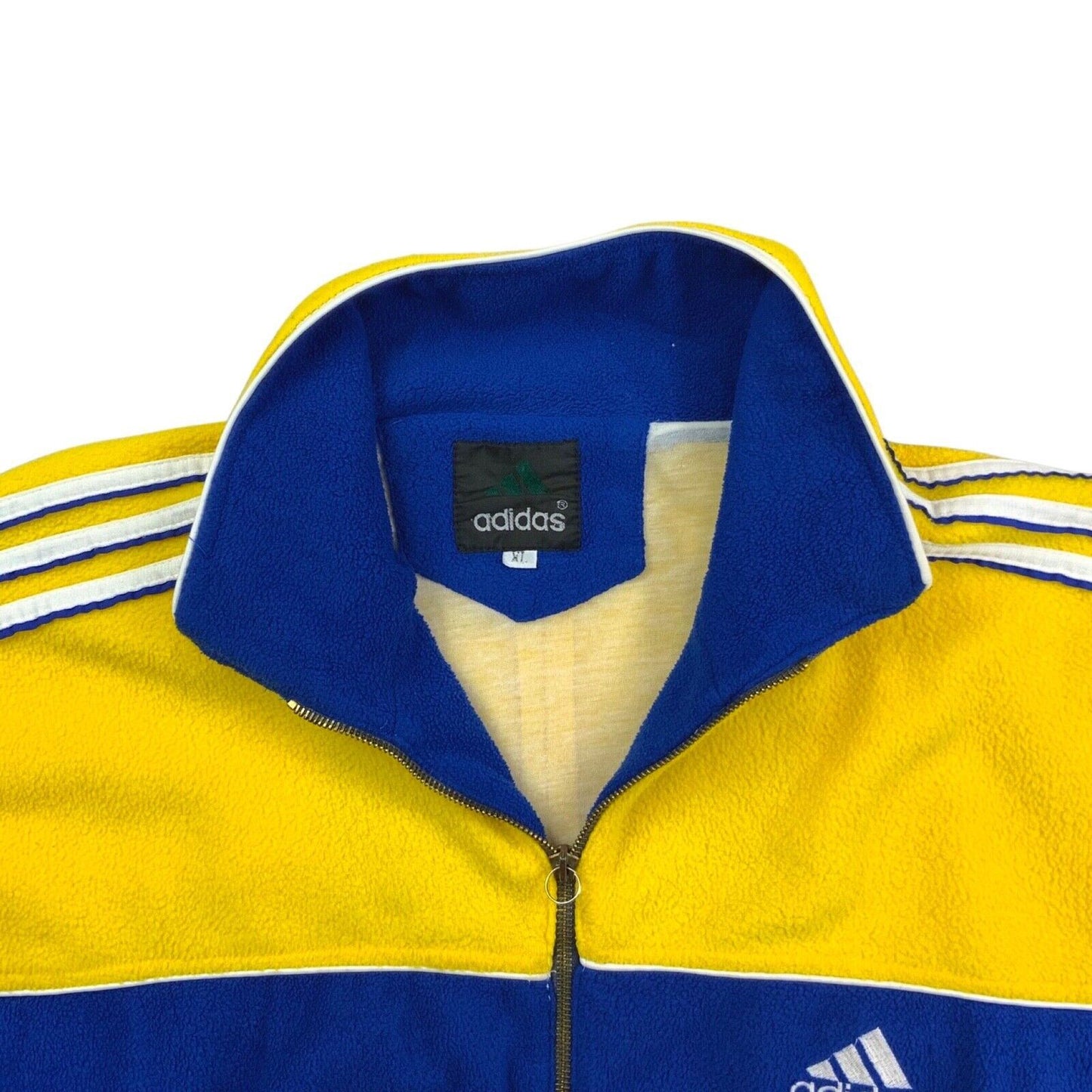 Vintage 90s Yellow Blue Adidas Three Stripe Fleece XL