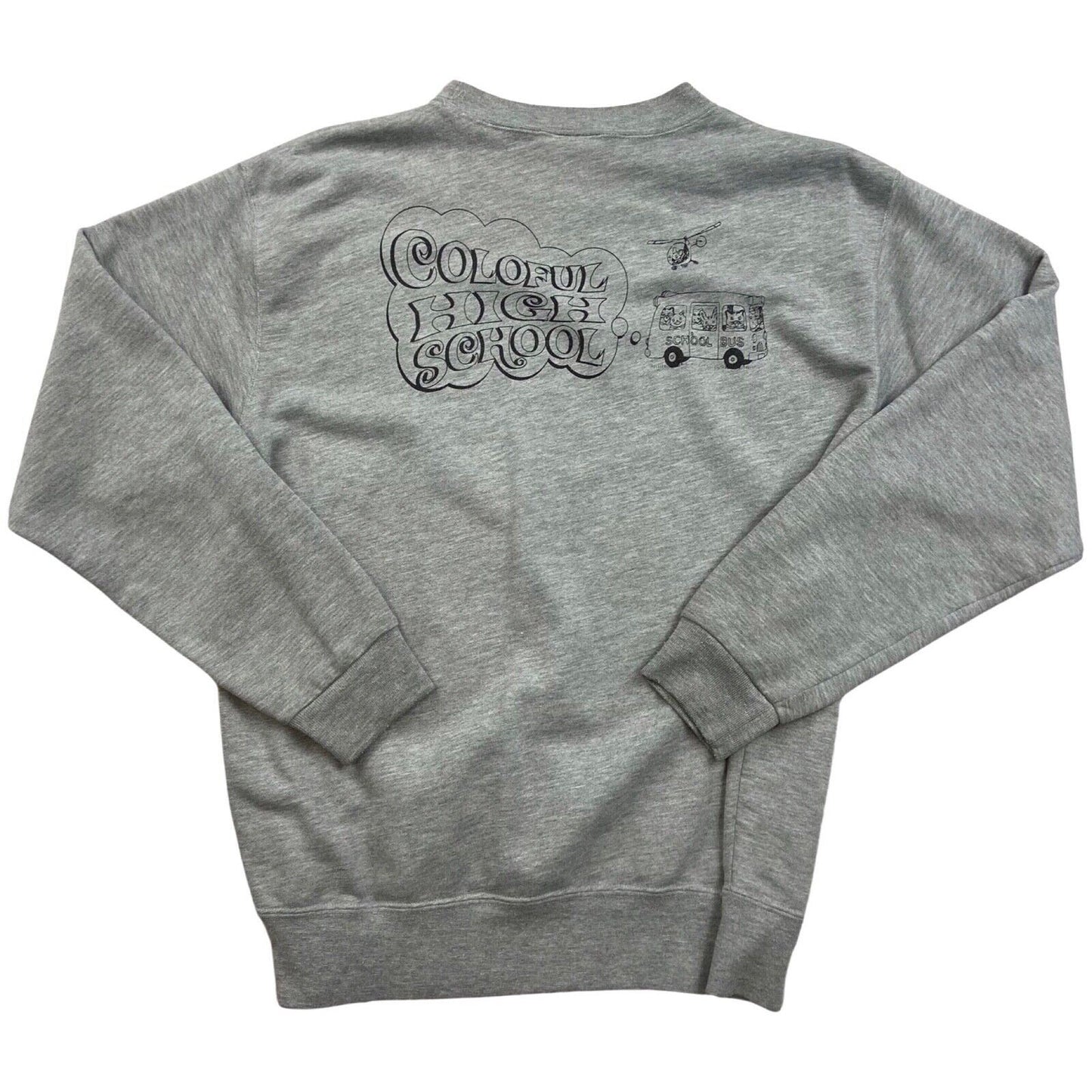 VTG 90s 00s Grey Novelty Yellow Bus Animal College Graphic Printed Sweatshirt M