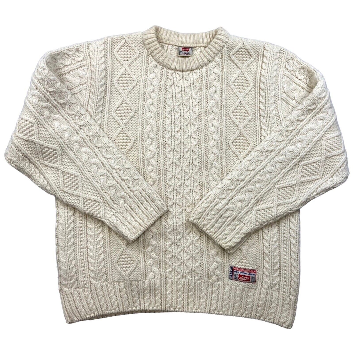 Vintage 90s Cream Ecru Levi's Cable Knitted Jumper XXL