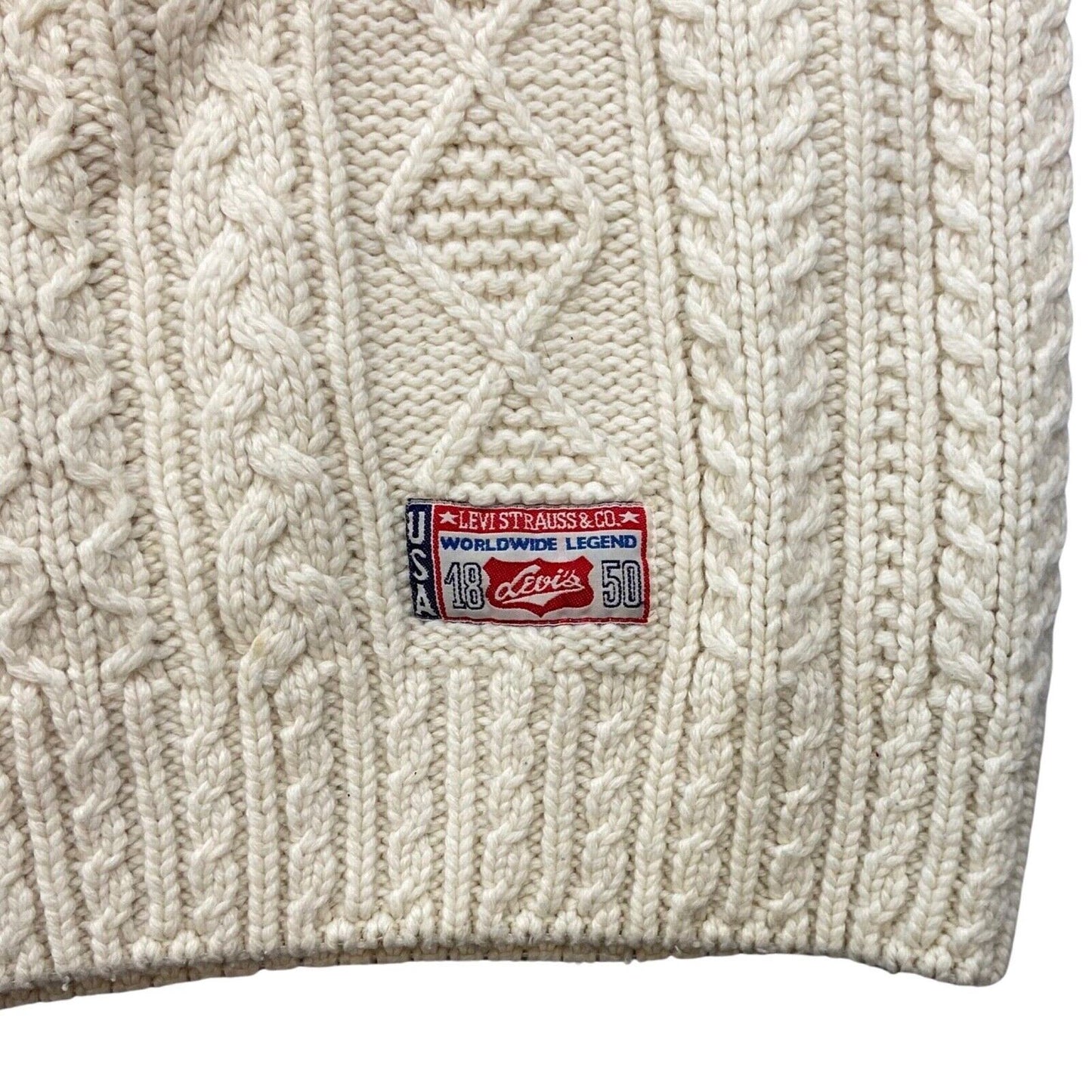 Vintage 90s Cream Ecru Levi's Cable Knitted Jumper XXL