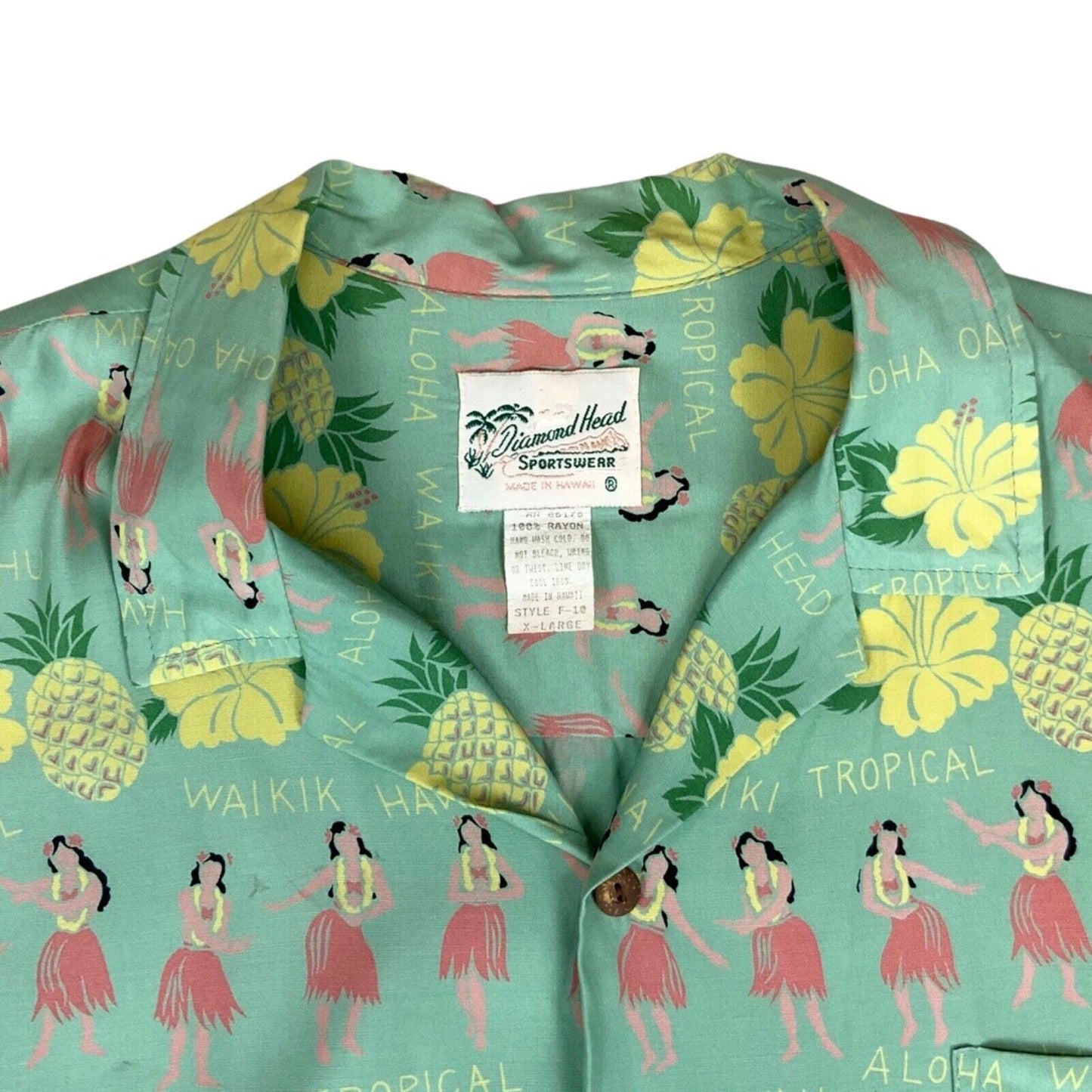 VTG 80s DIAMOND HEAD RAYON HAWAIIAN ALOHA SHIRT TIKI ROCKABILLY 50” XL