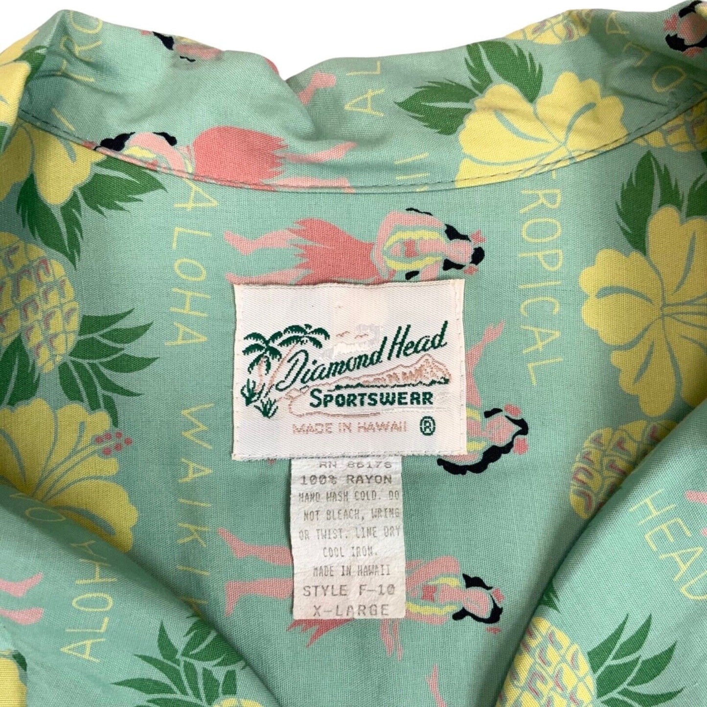 VTG 80s DIAMOND HEAD RAYON HAWAIIAN ALOHA SHIRT TIKI ROCKABILLY 50” XL