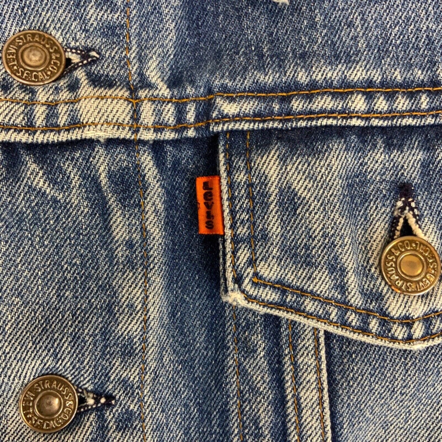 VTG 1970s LEVIS ORANGE TAB 70577 TYPE 3 TRUCKER DENIM JACKET MOD SKINS 36” S
