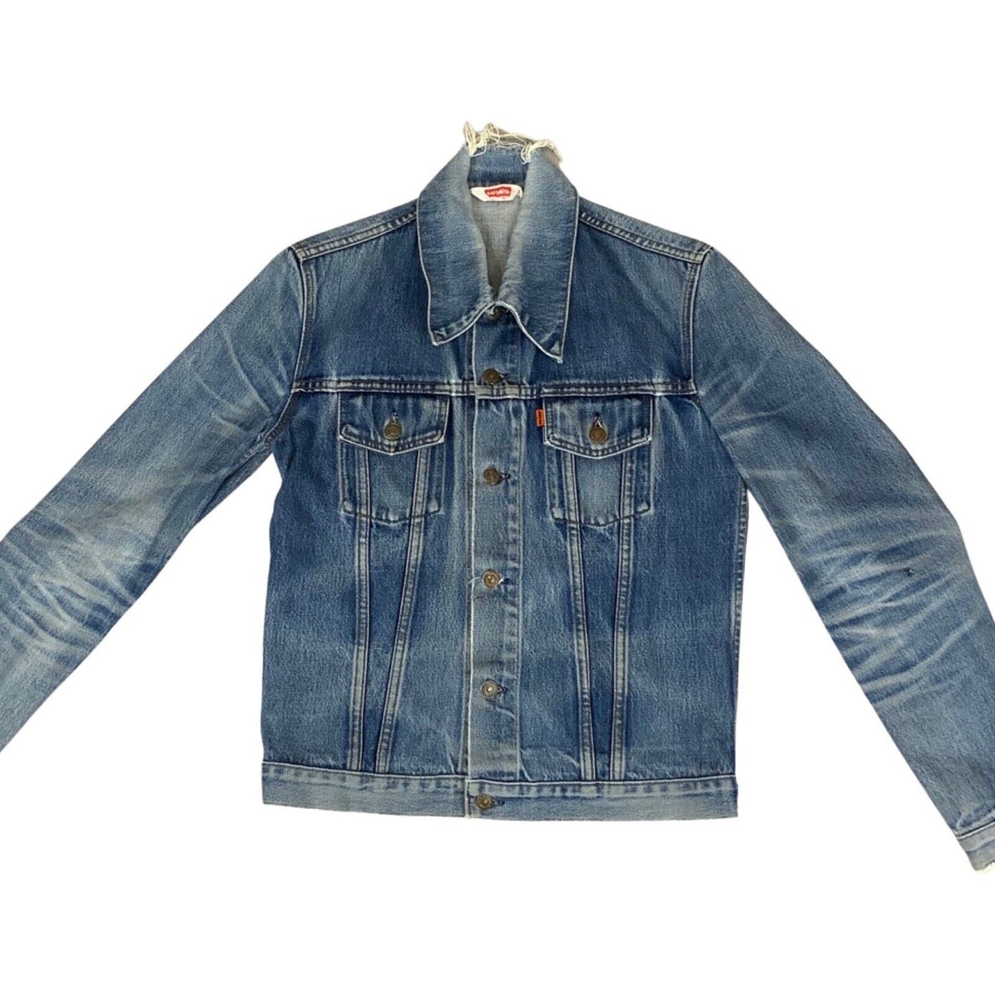 VTG 1970s LEVIS ORANGE TAB 70577 TYPE 3 TRUCKER DENIM JACKET MOD SKINS 36” S